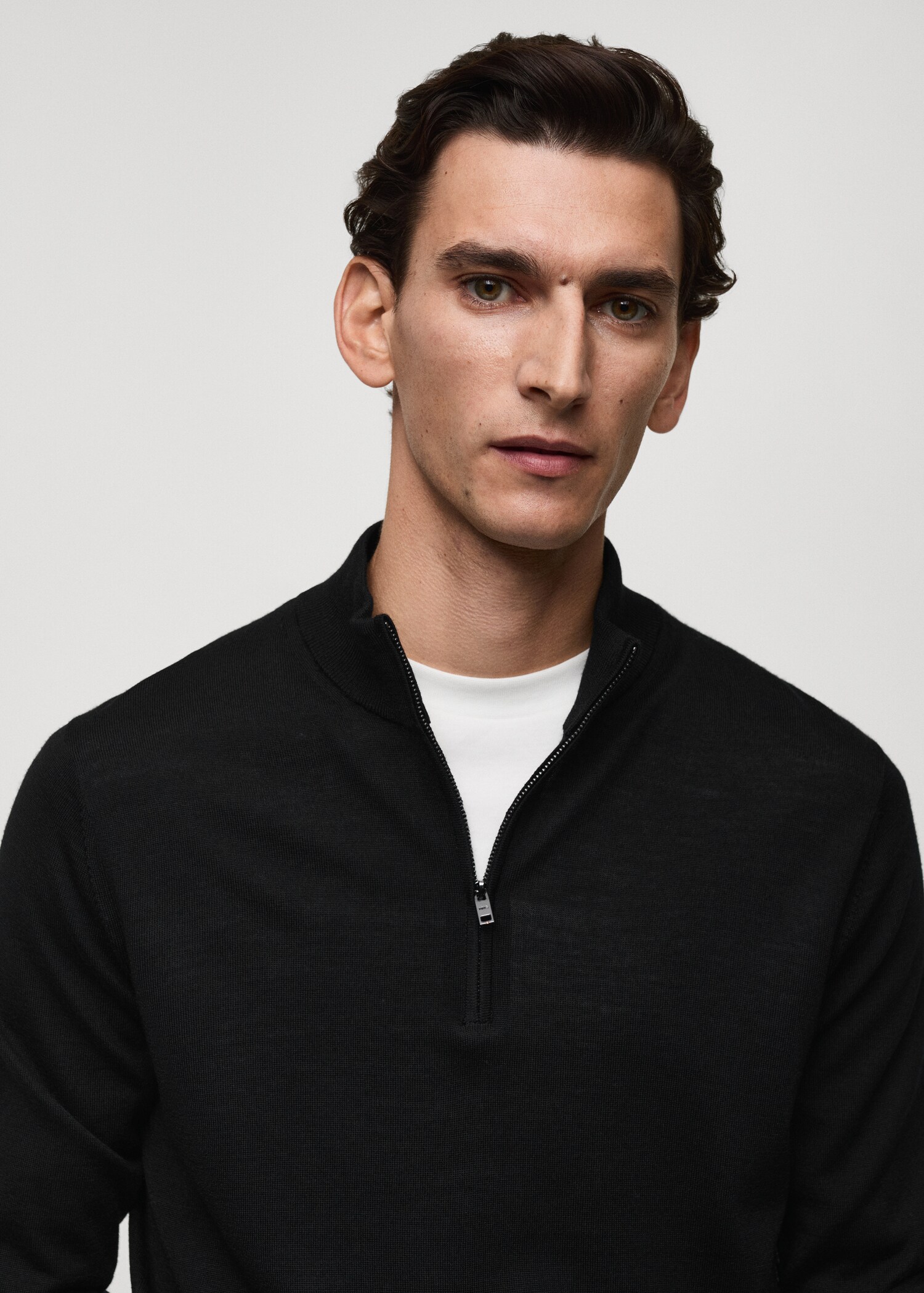 100% merino wool perkins-neck sweater with zip - Details of the article 1