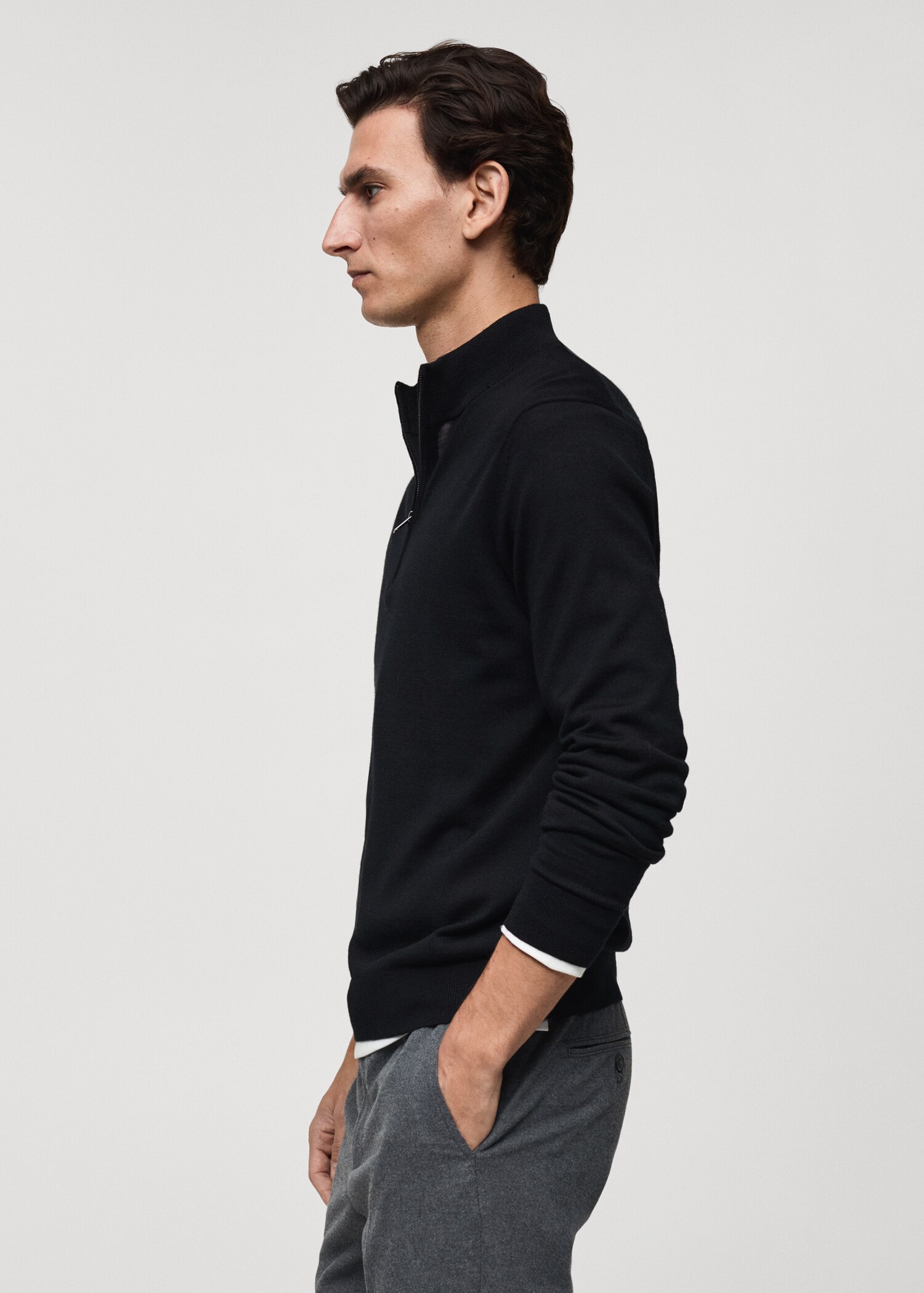 100% merino wool perkins-neck sweater with zip - Details of the article 2