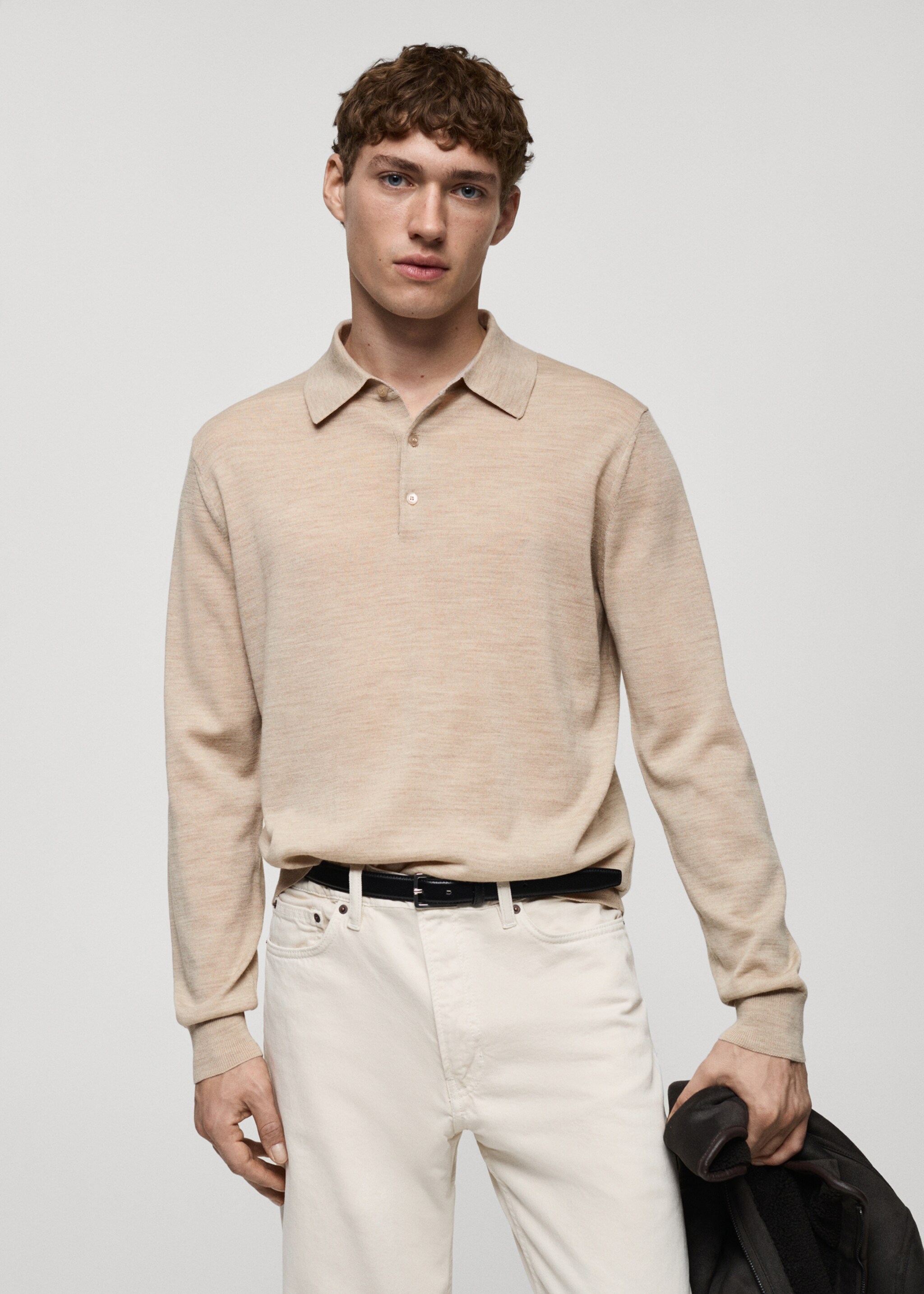 Poloshirt-Pullover aus 100 % Merinowolle - Mittlere Ansicht, Beige. Ref: 87000618-00.