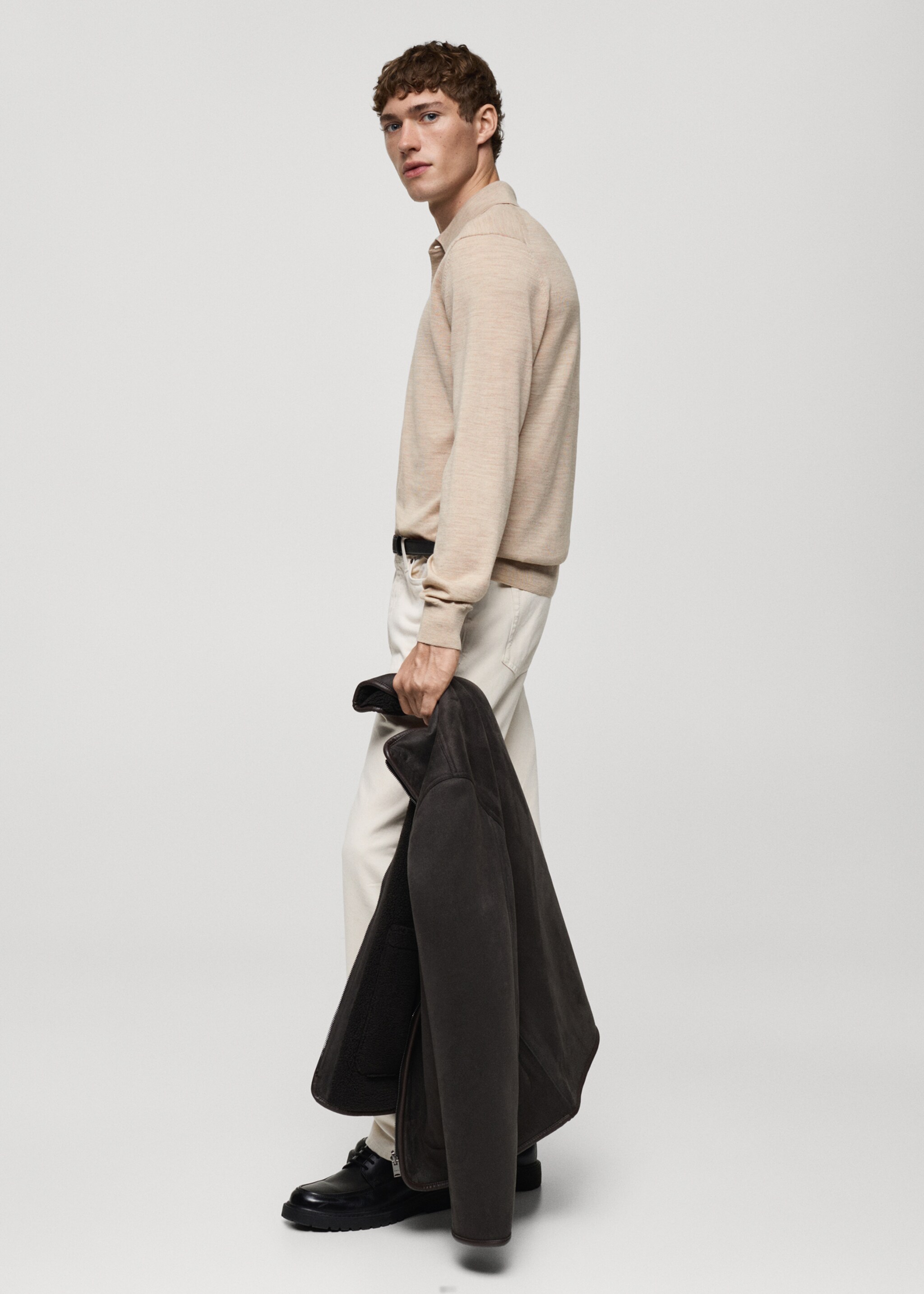 Poloshirt-Pullover aus 100 % Merinowolle - Detail des Artikels 2, Beige. Ref: 87000618-00.