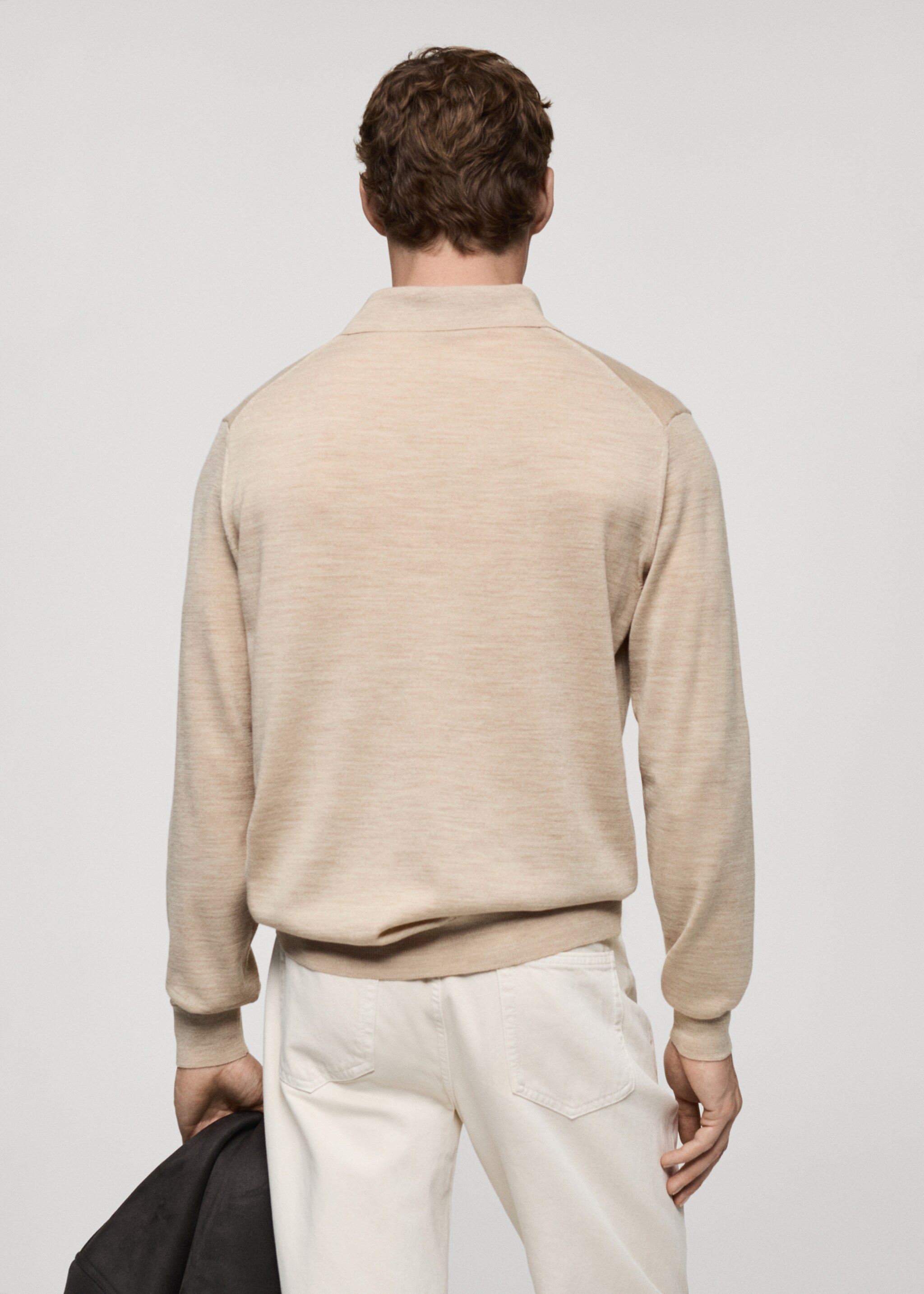 Poloshirt-Pullover aus 100 % Merinowolle - Rückseite des Artikels, Beige. Ref: 87000618-00.