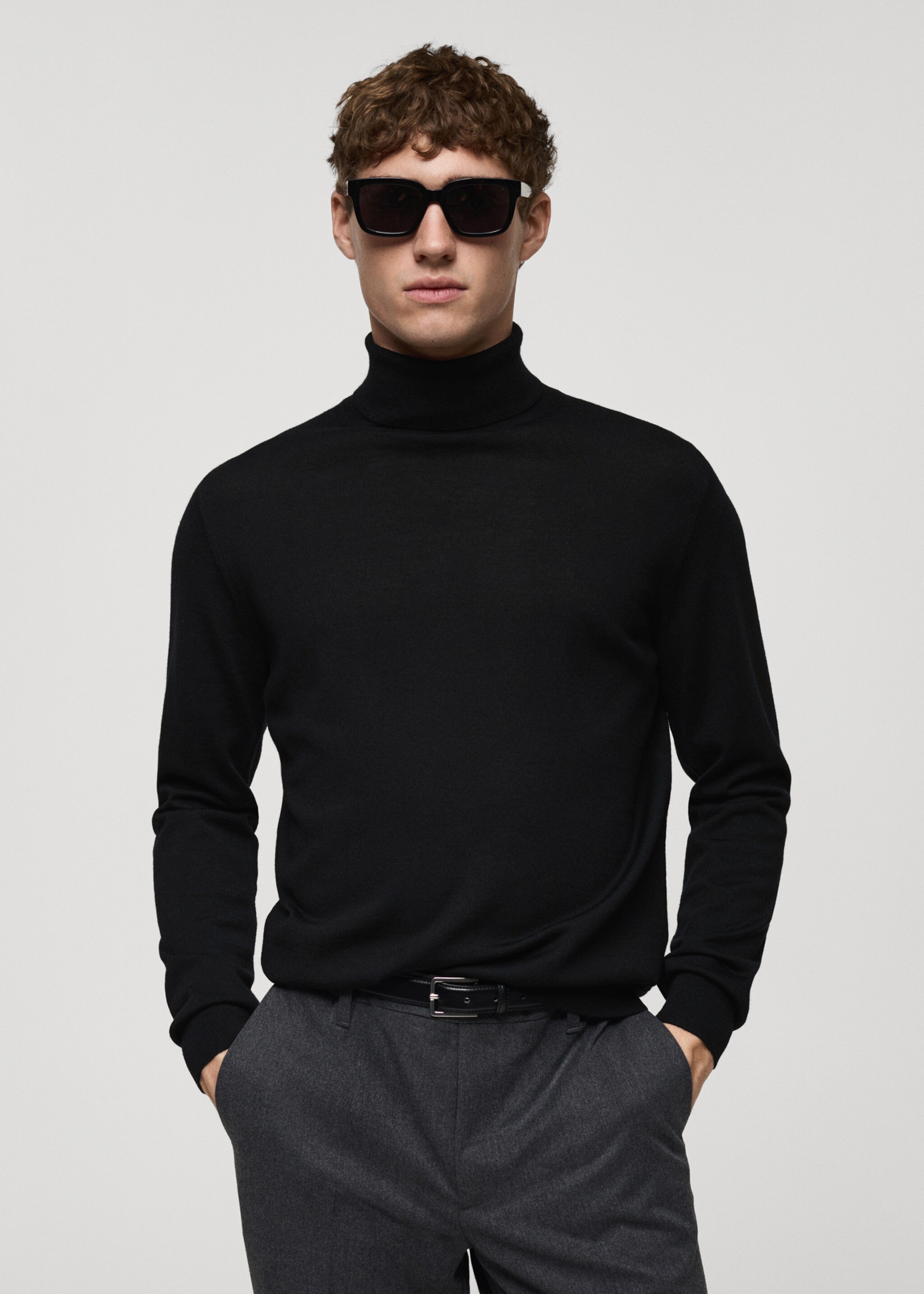 100% merino wool turtleneck sweater - Medium plane, Black. Ref: 87000619-00.
