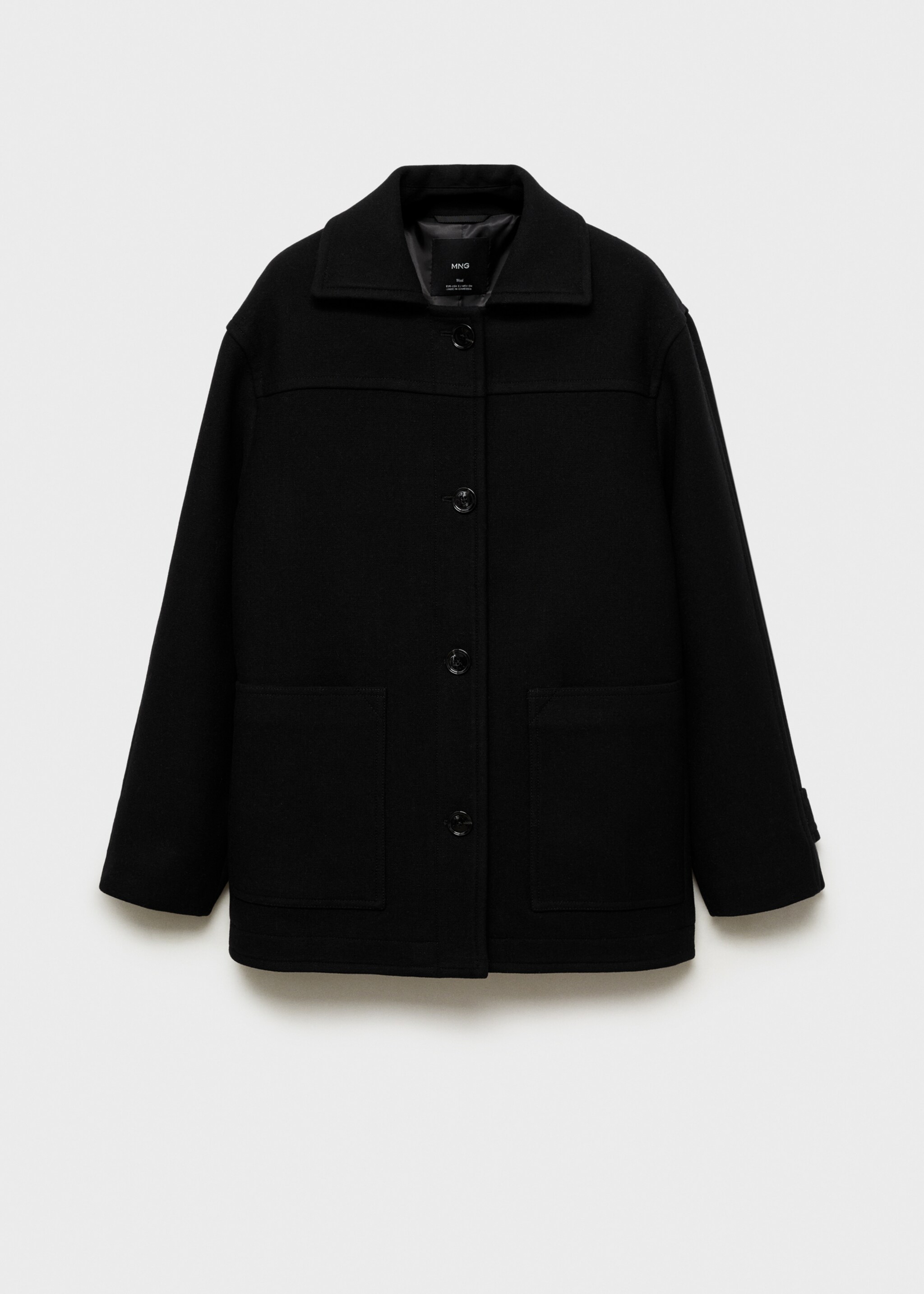 Manteau midi laine boutons - Article sans modèle, Noir. Ref: 87000642-00.