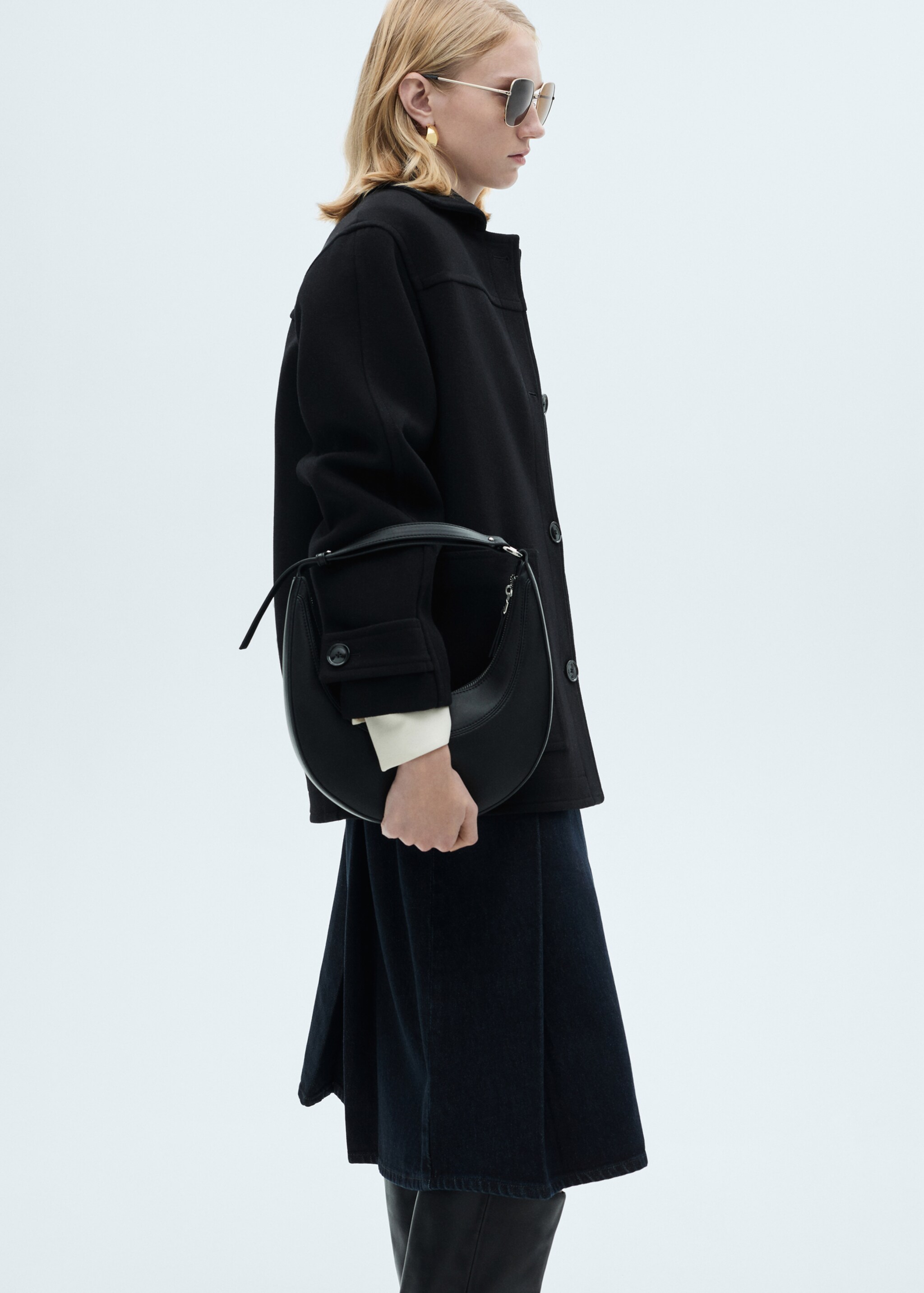 Manteau midi laine boutons - Détail de l'article 2, Noir. Ref: 87000642-00.