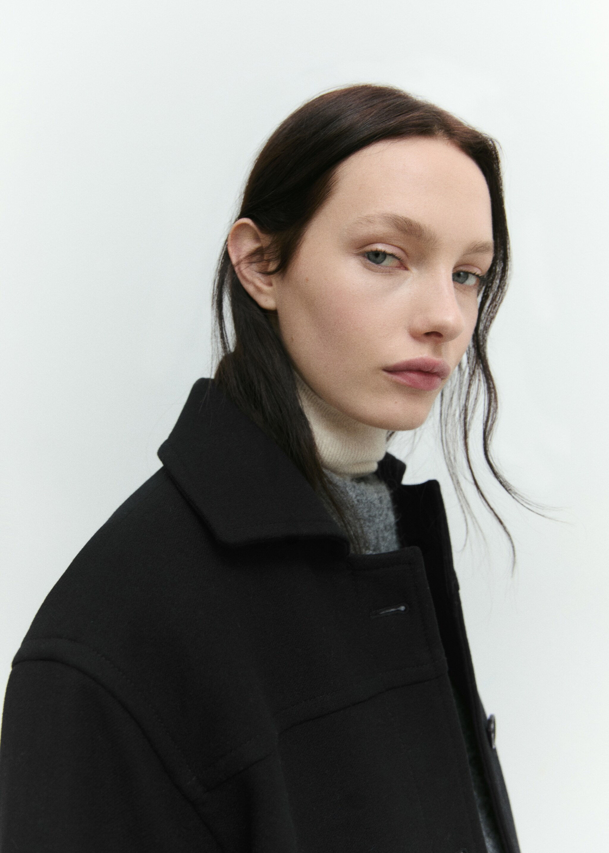 Manteau midi laine boutons - Détail de l'article 6, Noir. Ref: 87000642-00.