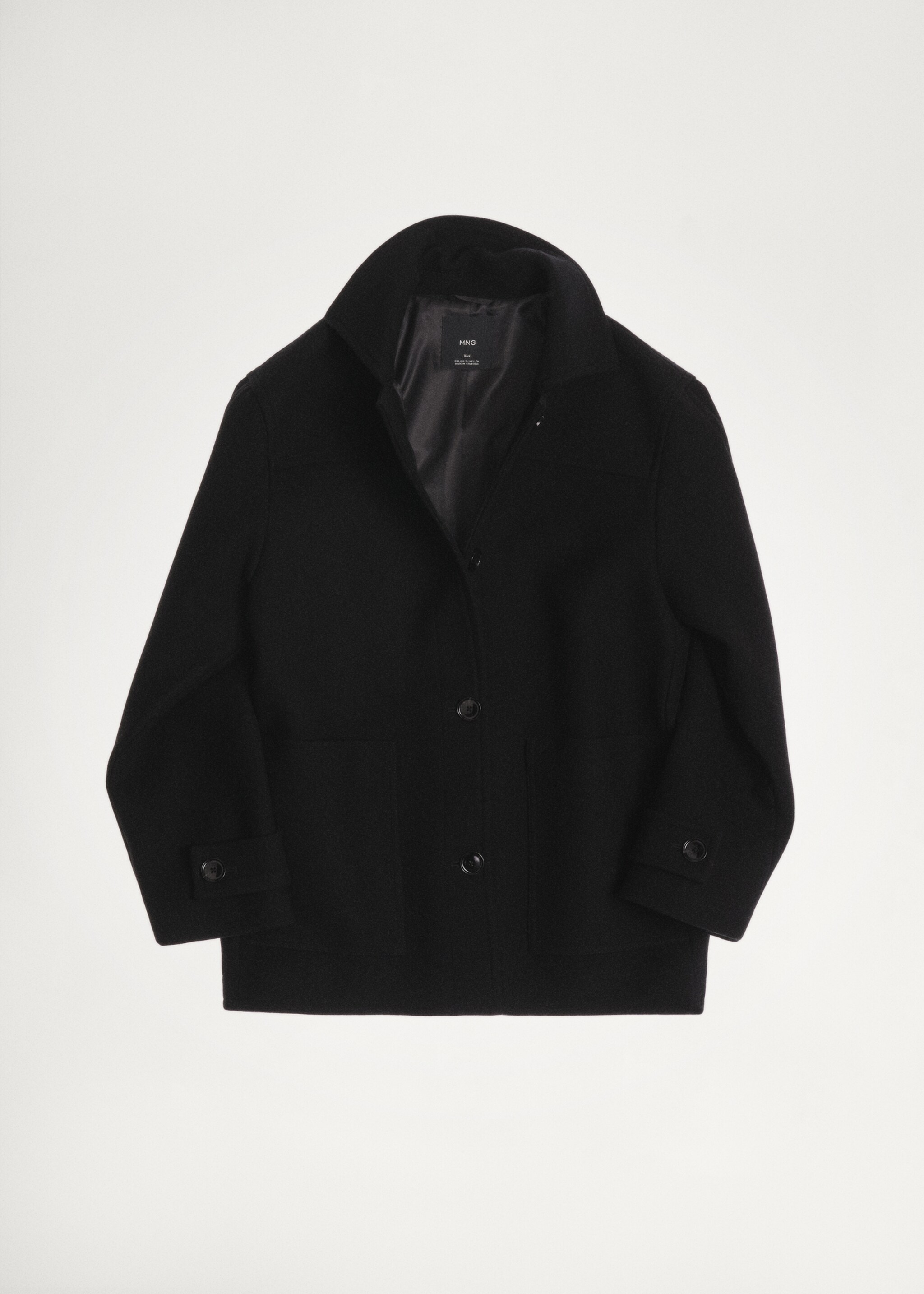 Manteau midi laine boutons - Détail de l'article 7, Noir. Ref: 87000642-00.