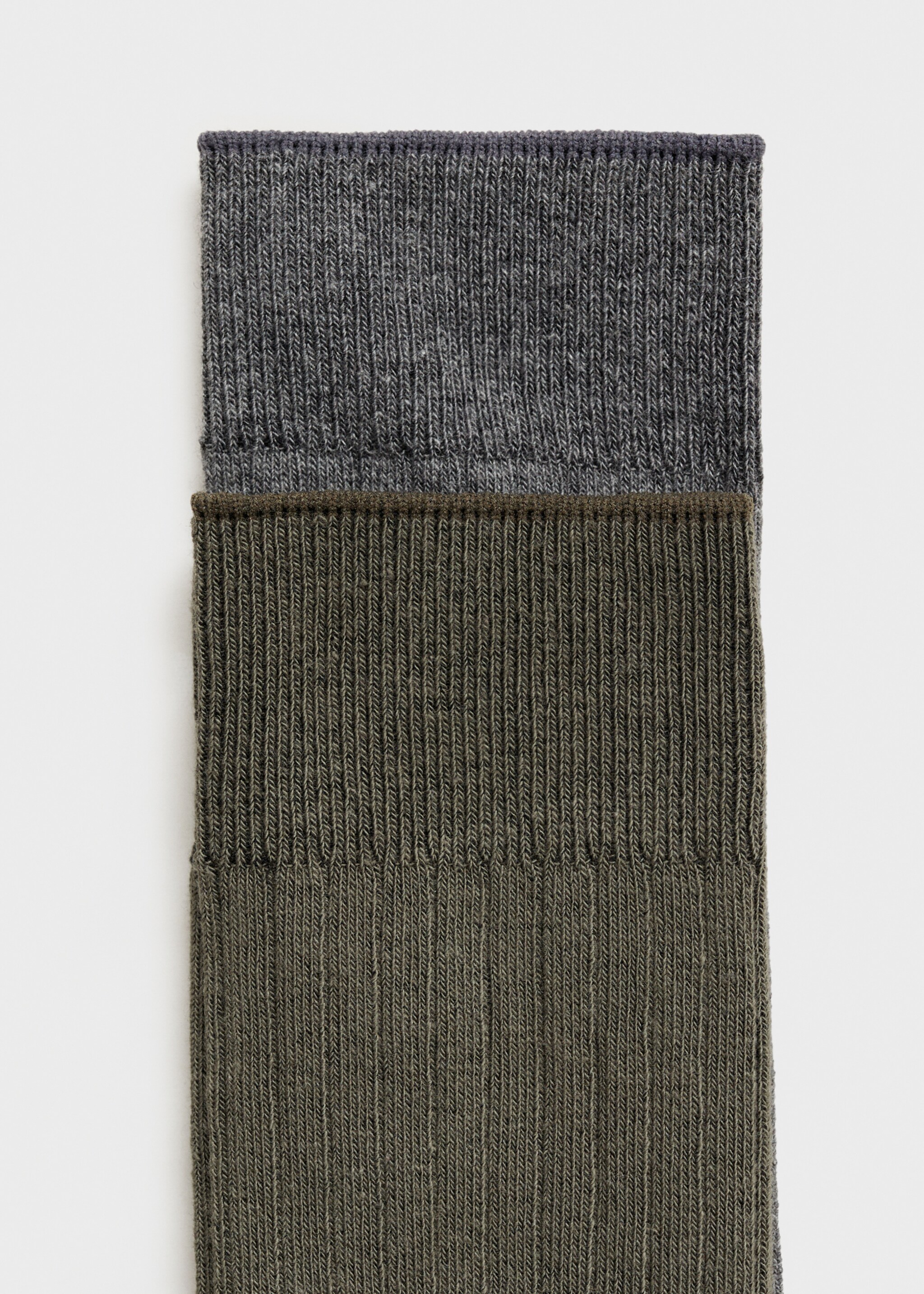 2er-Pack Baumwollsocken mit Rippmuster - Rückseite des Artikels, Khaki. Ref: 87000663-00.