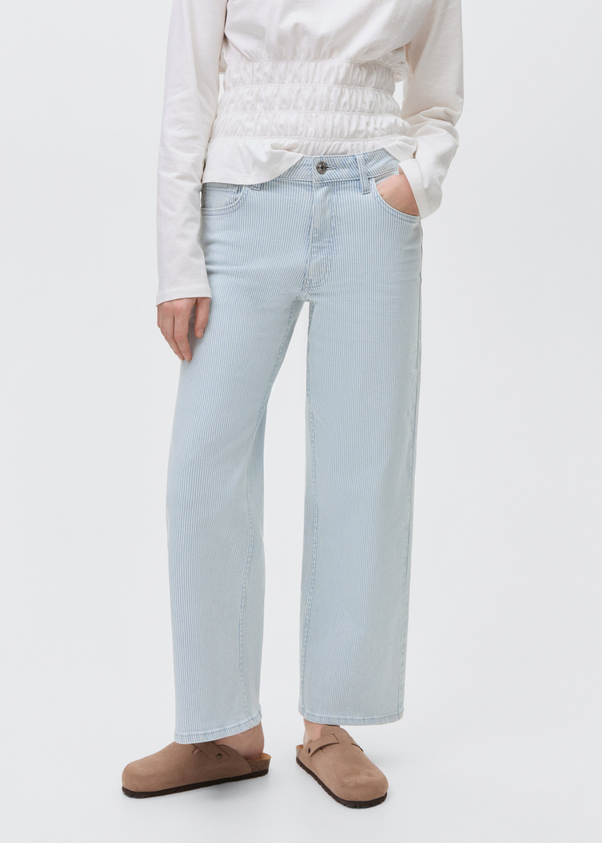 Gestreepte culotte jeans - Middenvlak, Blauw. Ref: 87001074-00.