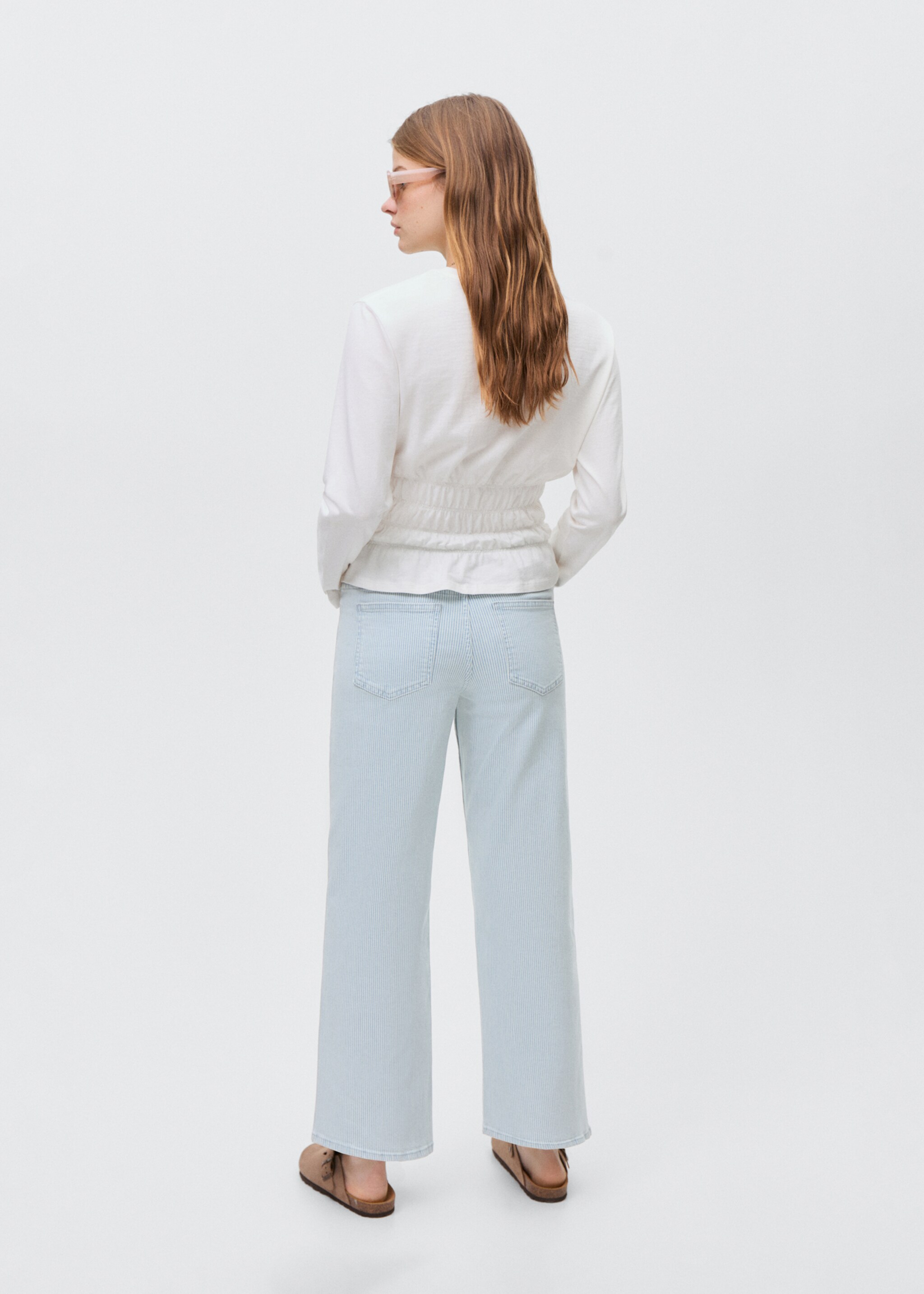 Gestreepte culotte jeans - Achterkant van het artikel, Blauw. Ref: 87001074-00.
