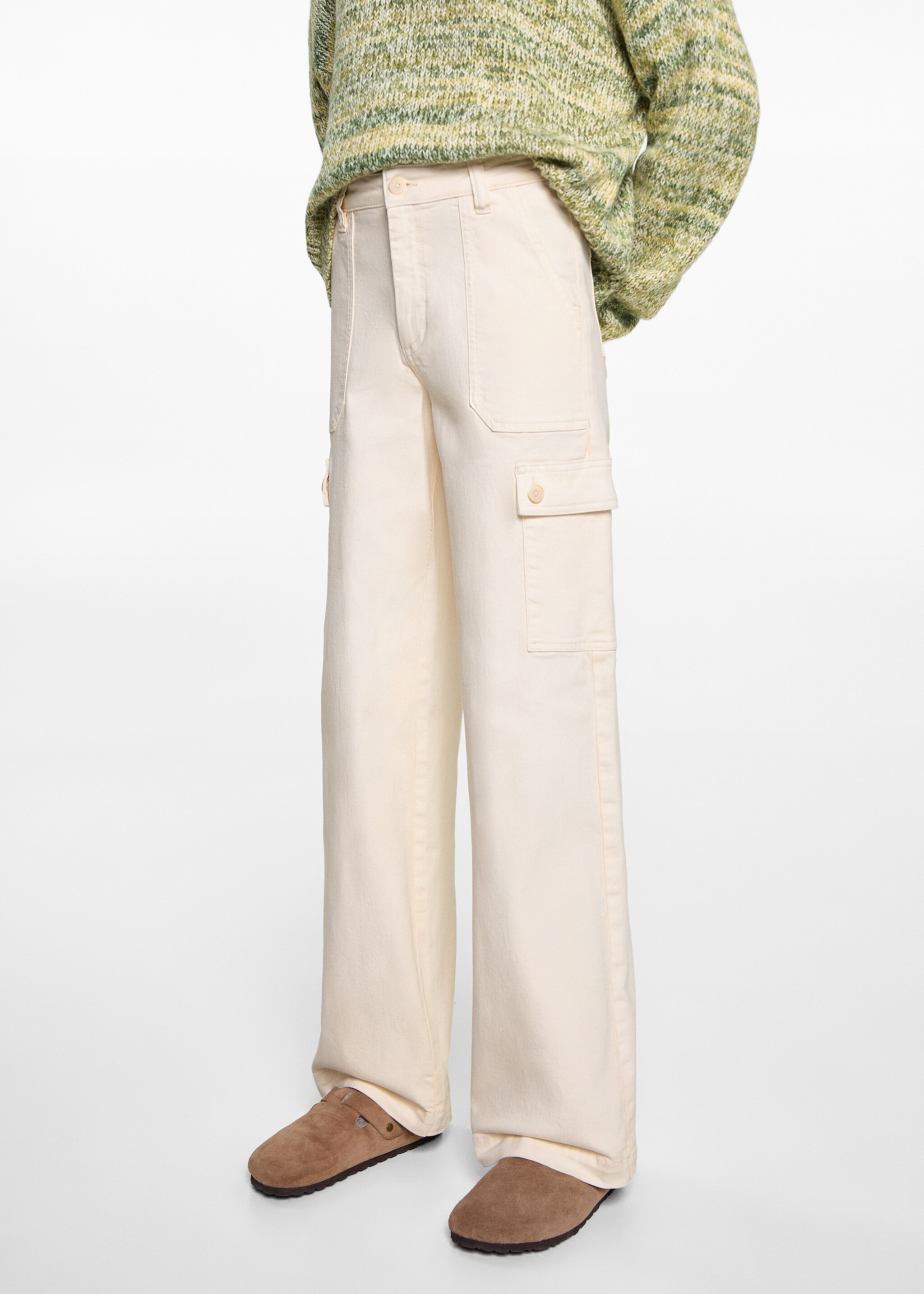 Culotte-Jeans mit Taschen - Mittlere Ansicht, Ecru. Ref: 87001090-00.