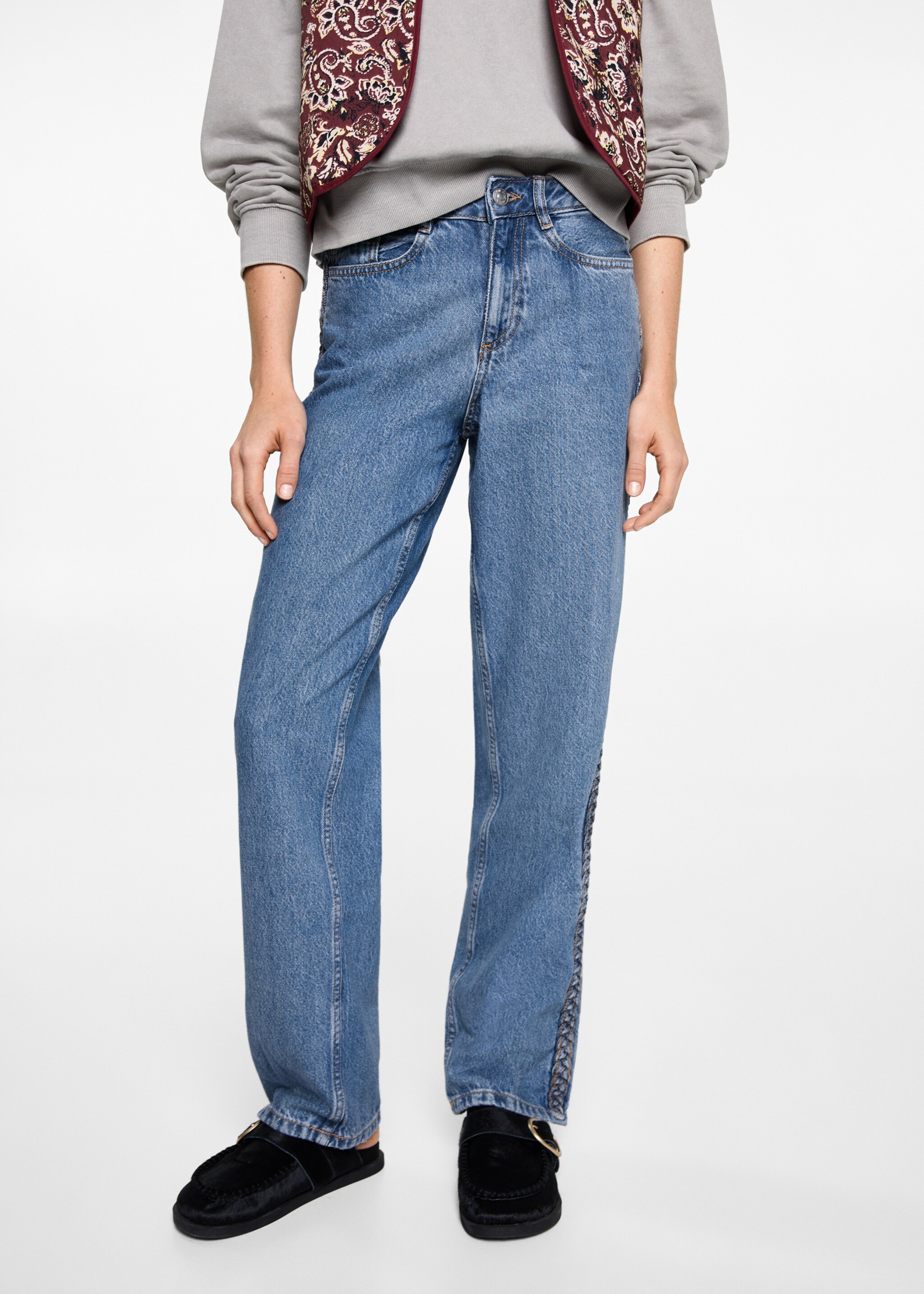 Jeans with braided sides - Medium plane, Medium Blue. Ref: 87001092-00.