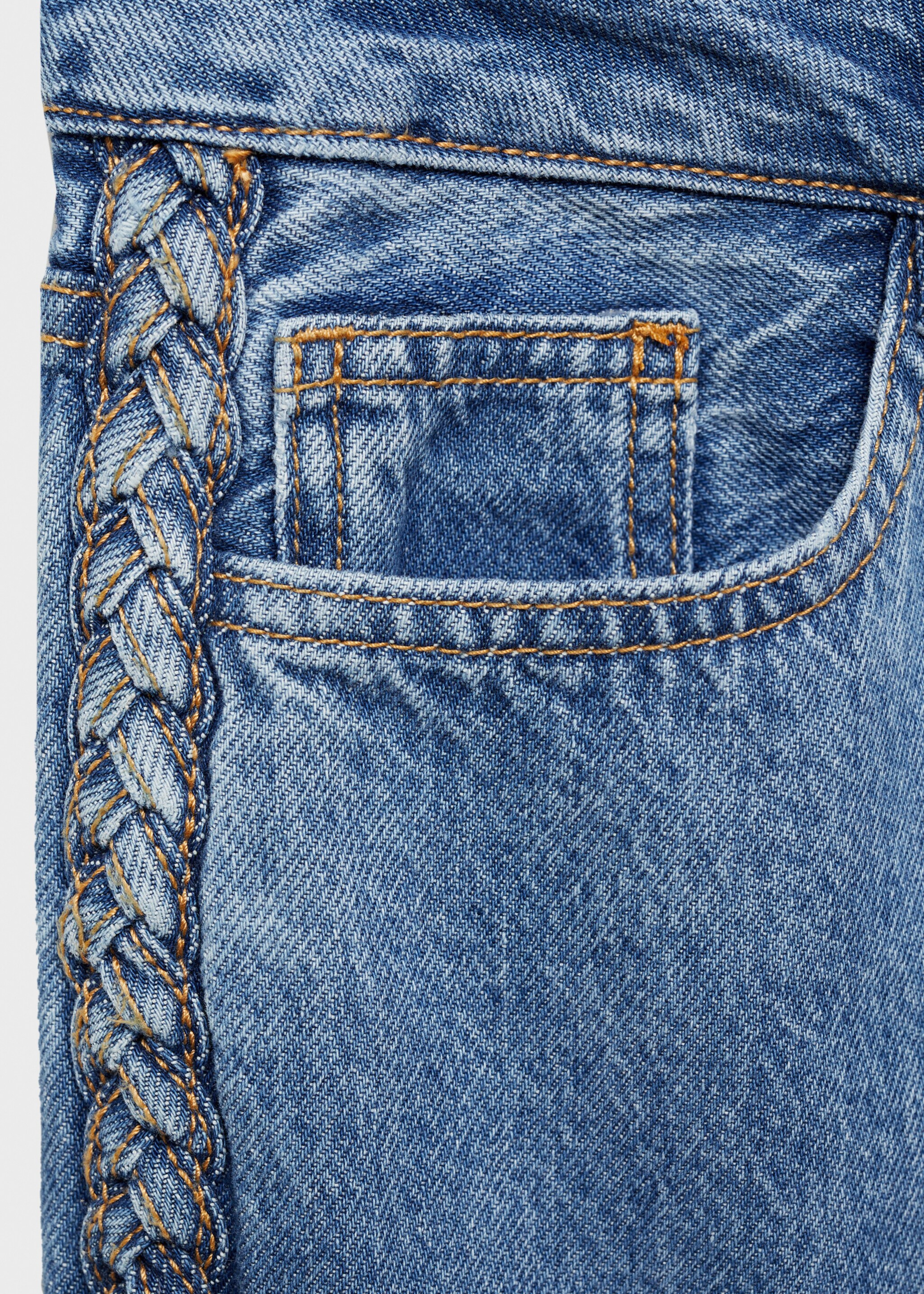 Jeans with braided sides - Details of the article 0, Medium Blue. Ref: 87001092-00.