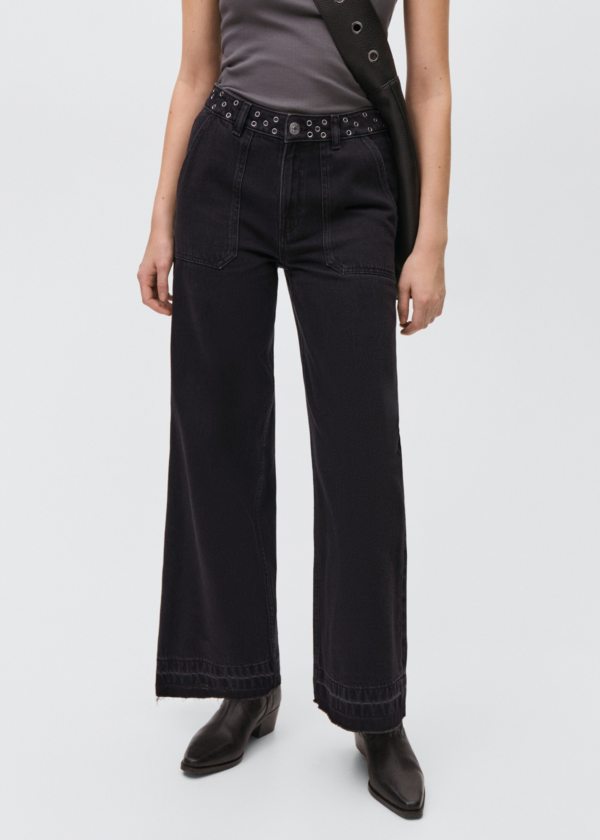 Jeans wide leg - Medium plane, Black denim. Ref: 87001094-00.