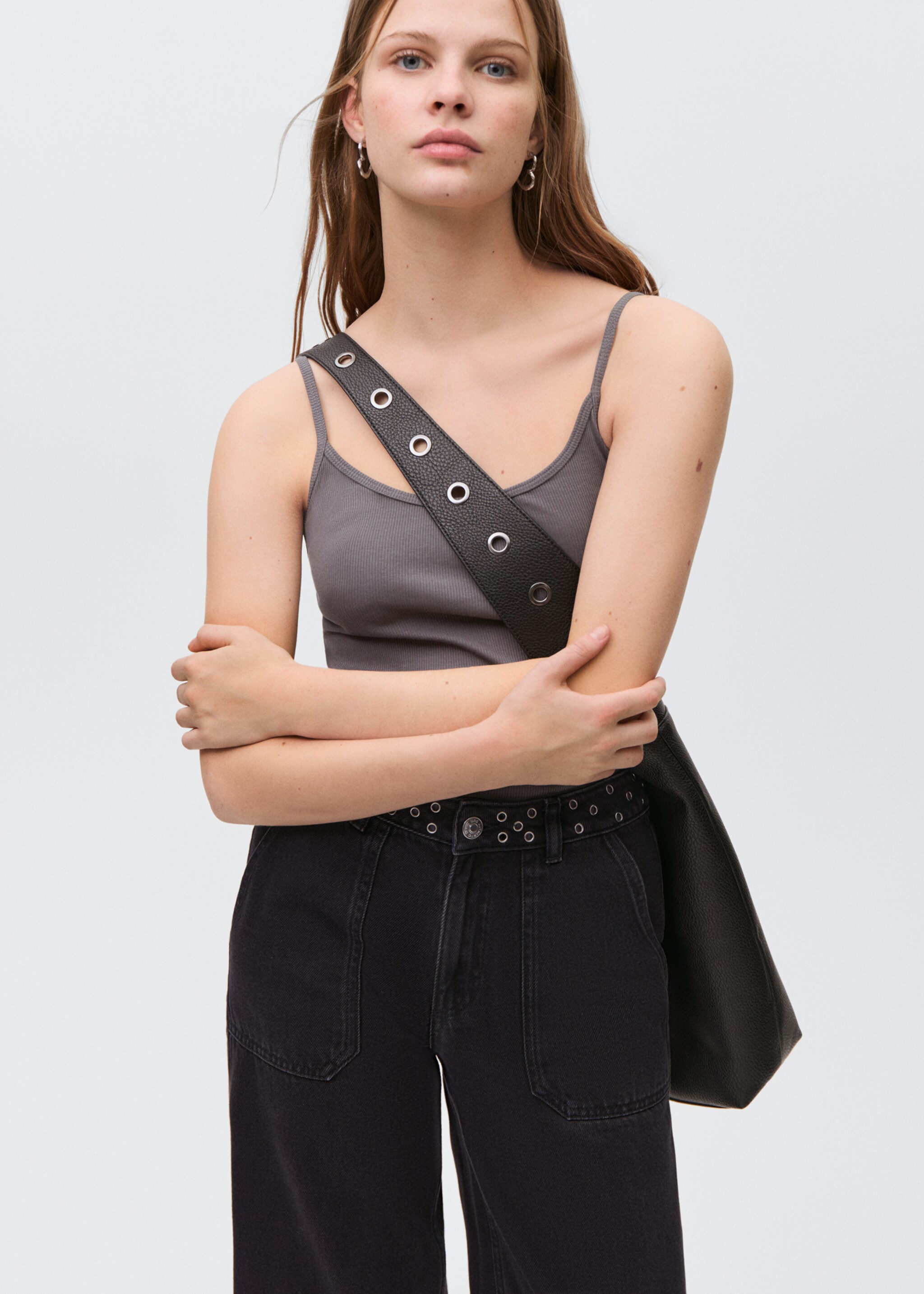 Jeans wide leg - Details of the article 1, Black denim. Ref: 87001094-00.