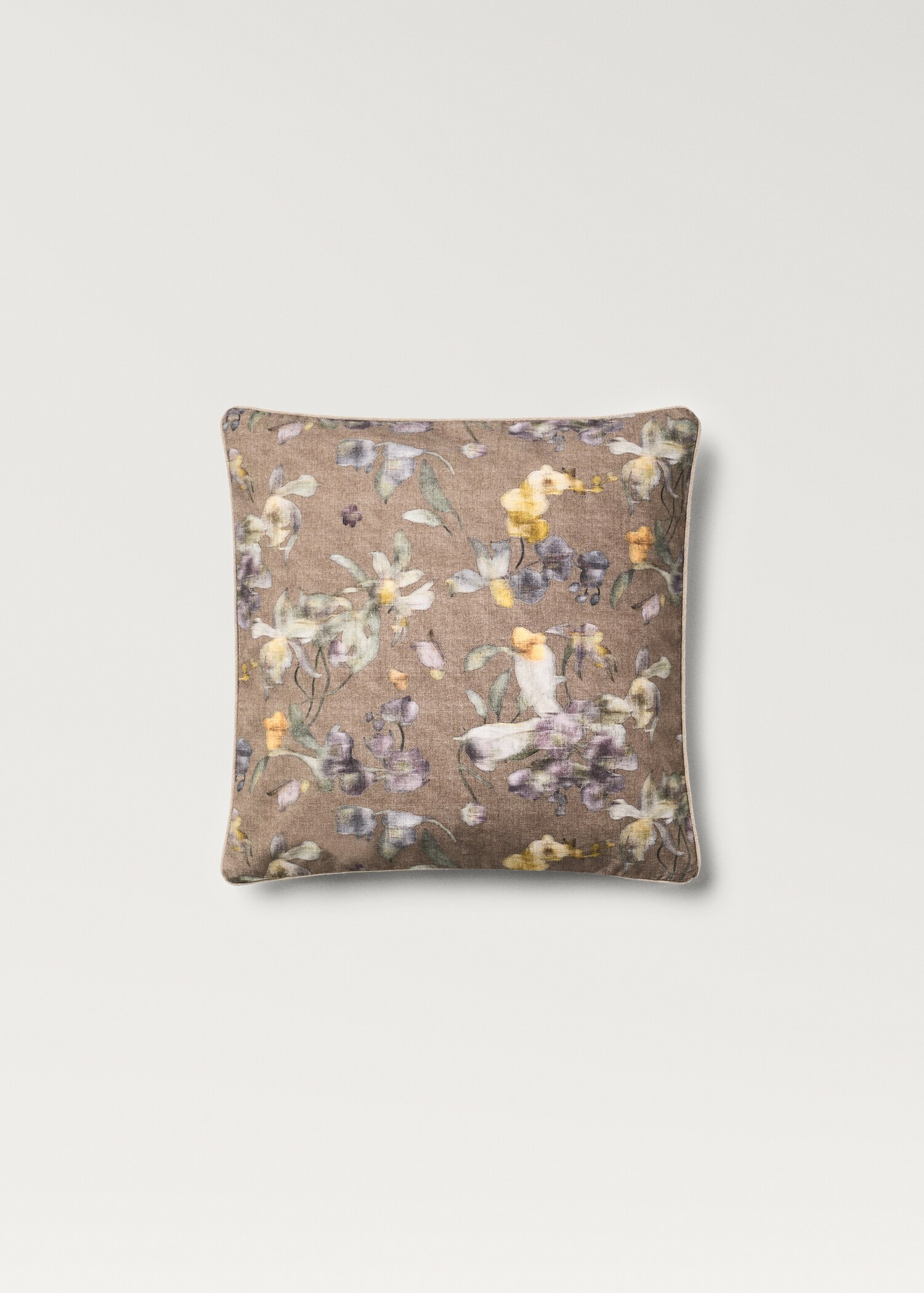 Cushion cover with floral-print trim 45x45 cm - Article without model