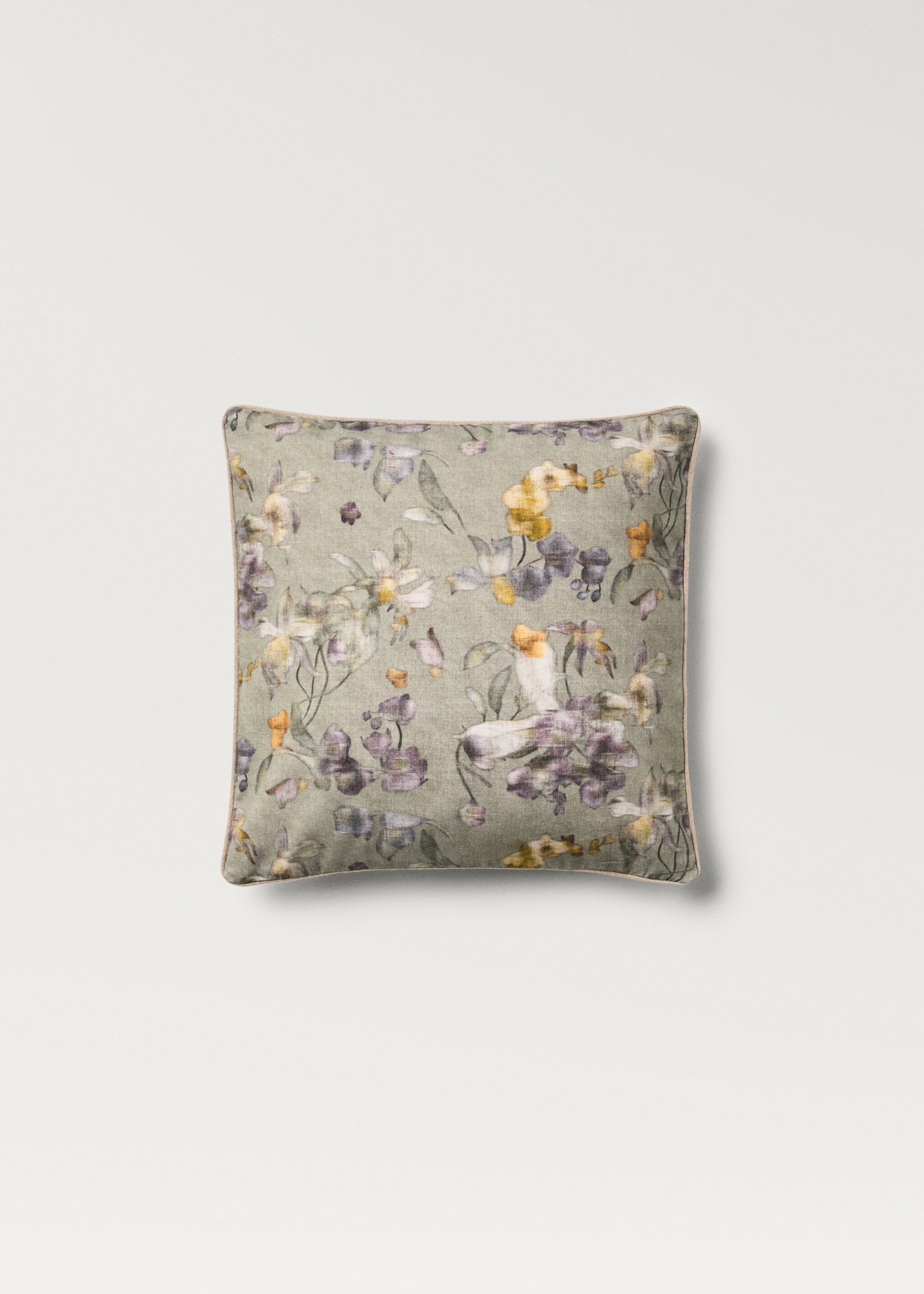 Μαξιλαροθήκη με ρέλι και φλοράλ σχέδιο 45x45 εκ - Προϊόν χωρίς μοντέλο, Πράσινο Μέντα. Ref: 87002029-00.