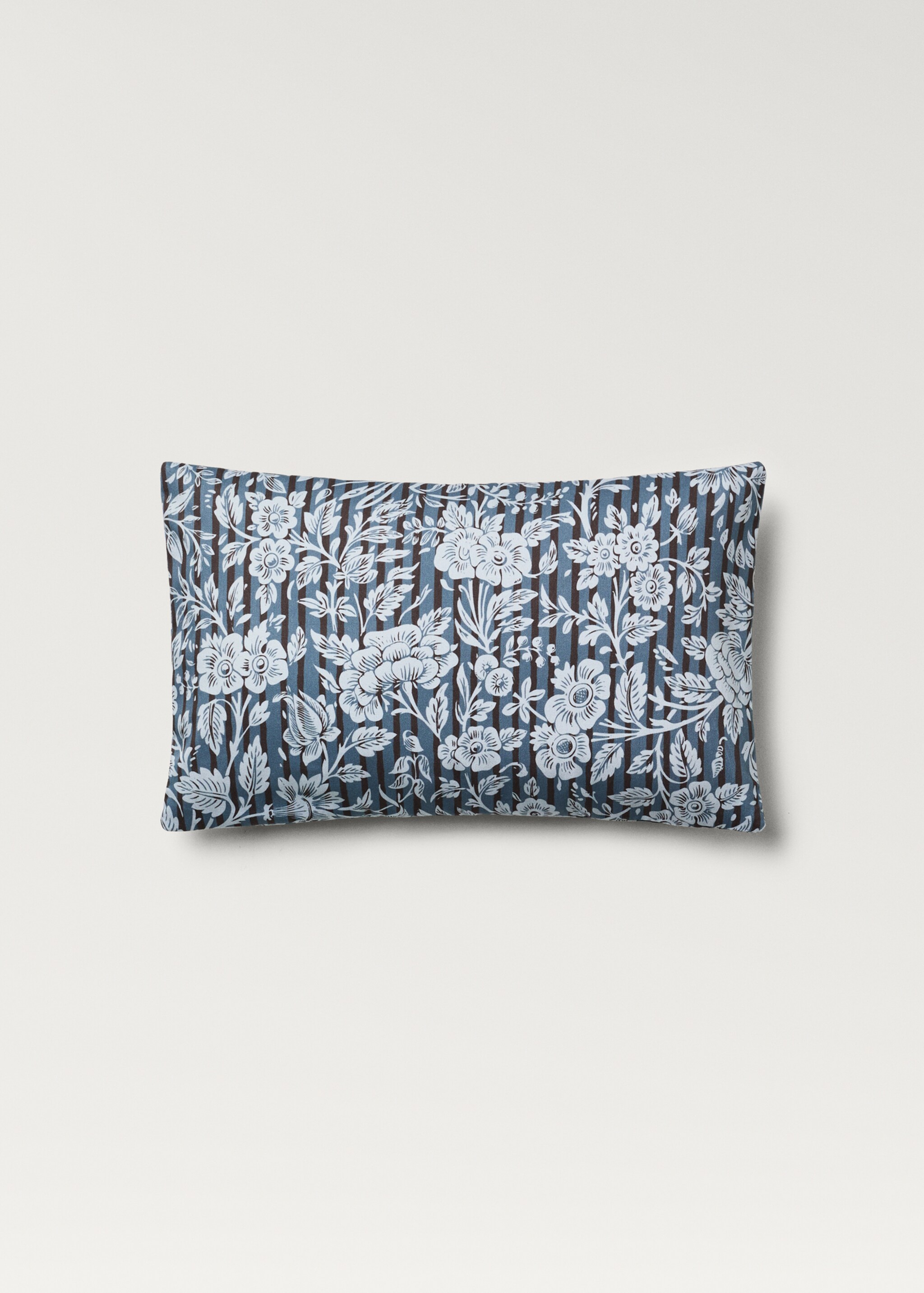 Housse de coussin imprimé à fleurs et rayures 30x50 cm - Article sans modèle, Bleu. Ref: 87002033-00.