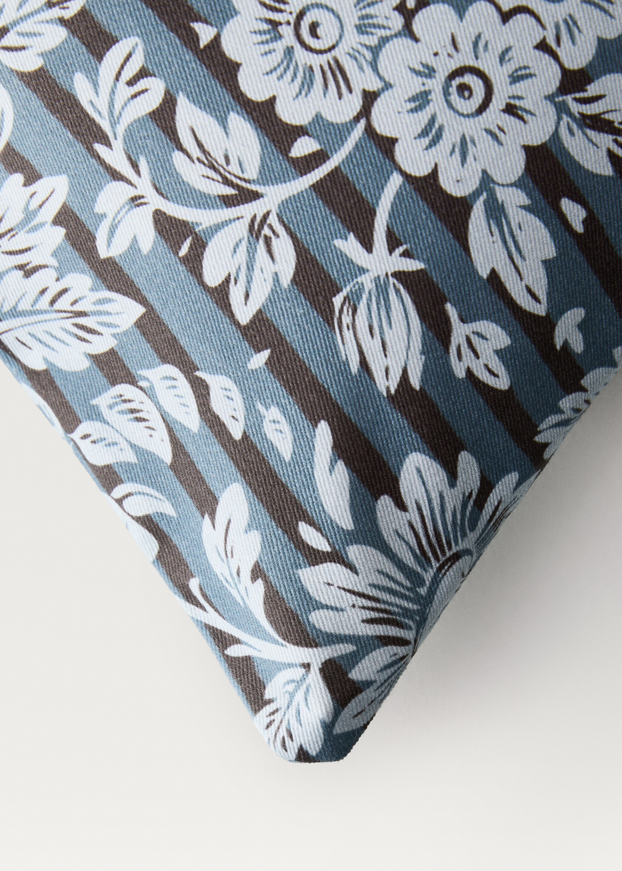 Housse de coussin imprimé à fleurs et rayures 30x50 cm - Détail de l'article 3, Bleu. Ref: 87002033-00.