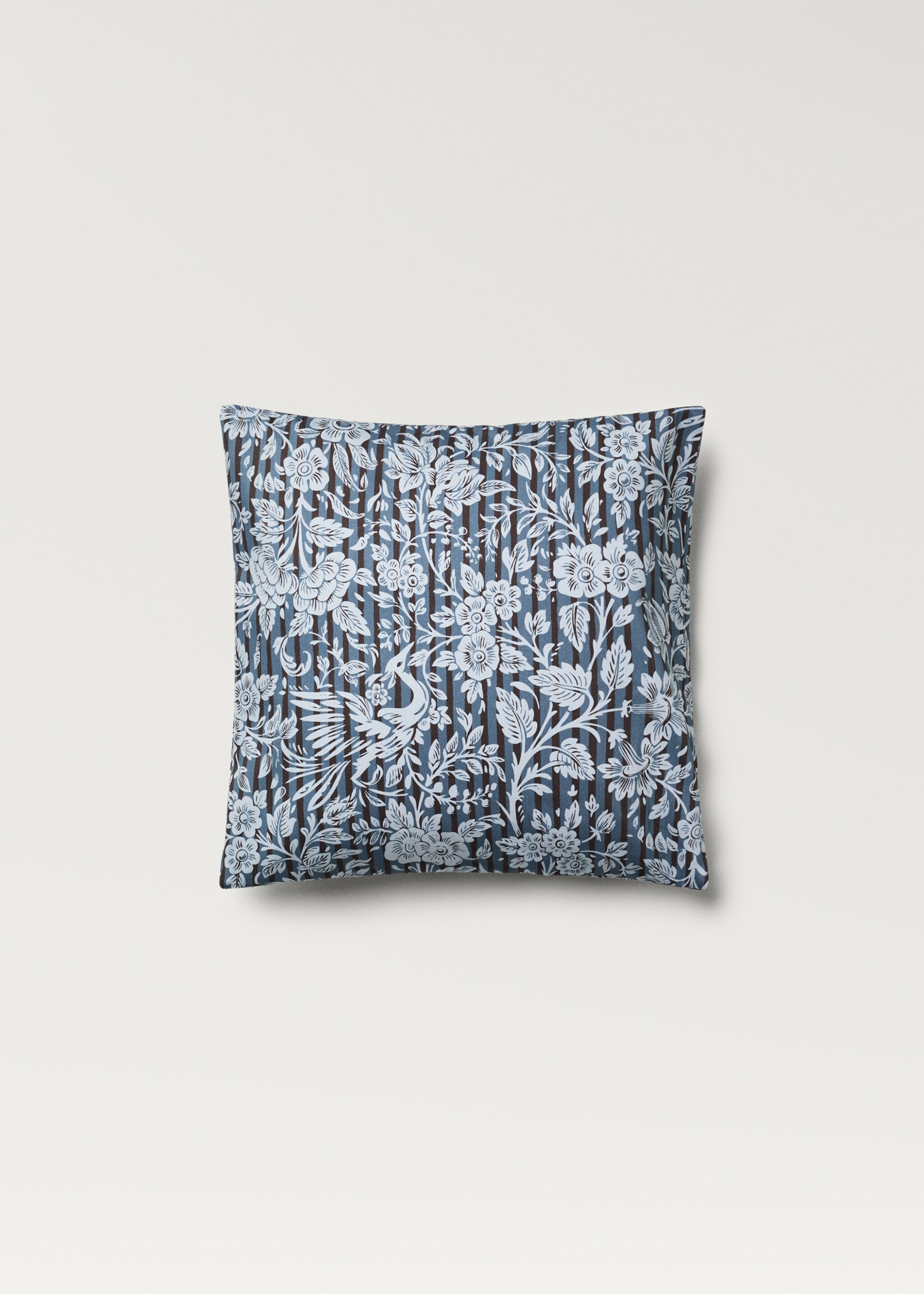 Cushion cover with printed flowers and stripes 45x45 cm - Article without model, Blue. Ref: 87002034-00.