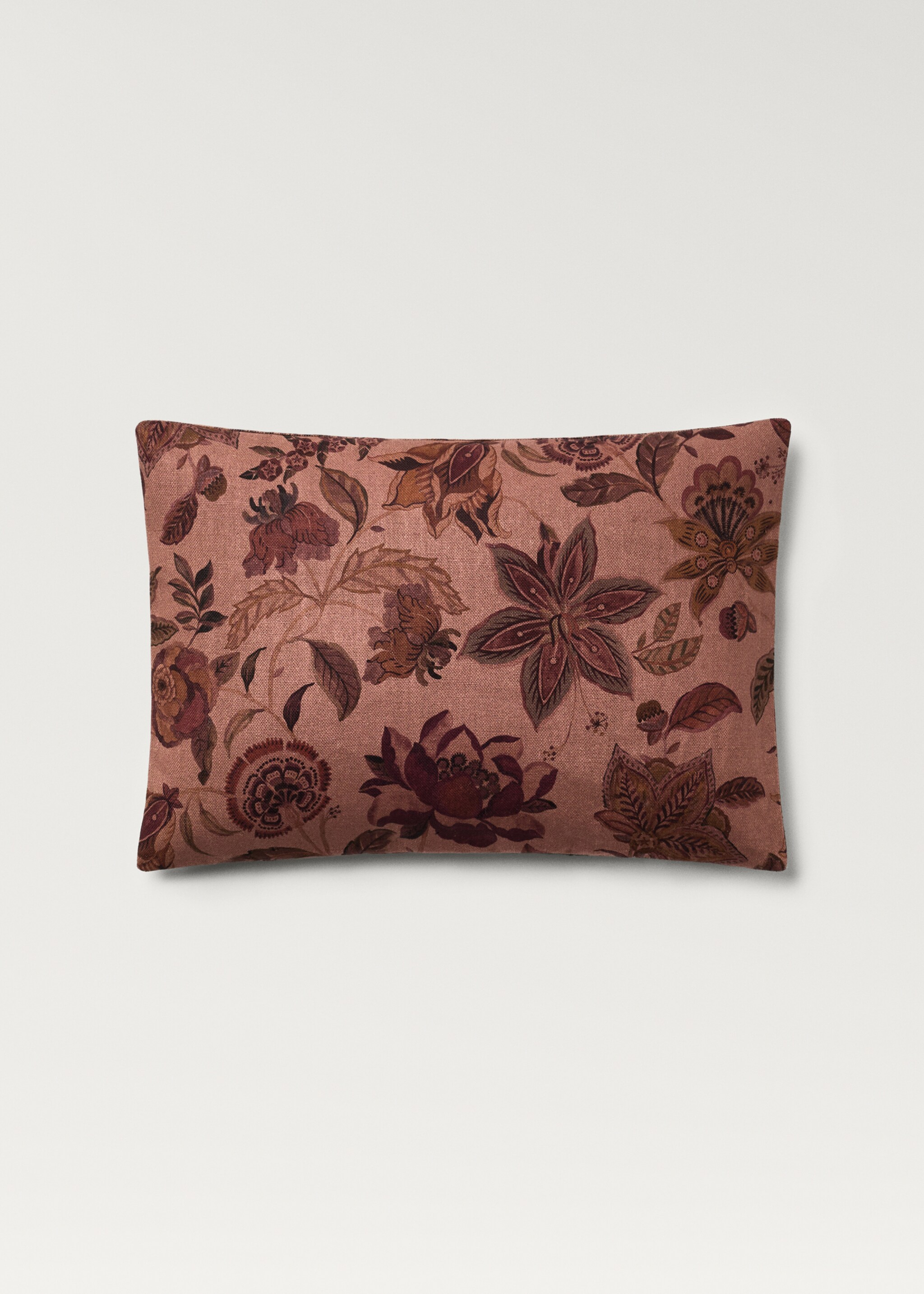 Linen floral-print cushion cover 40x60 cm - Article without model, Medium Pink. Ref: 87002038-00.