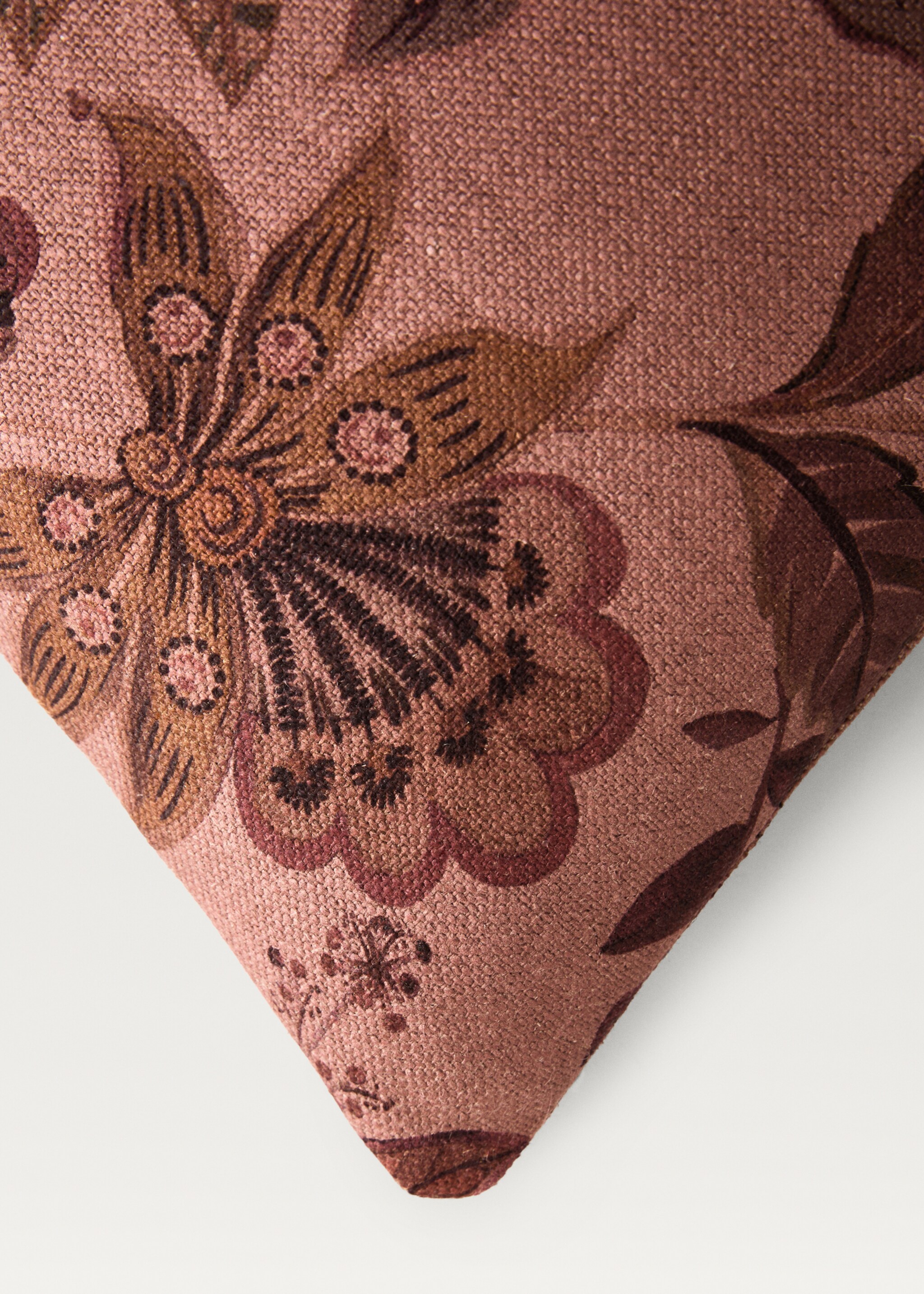 Linen floral-print cushion cover 40x60 cm - Details of the article 2, Medium Pink. Ref: 87002038-00.