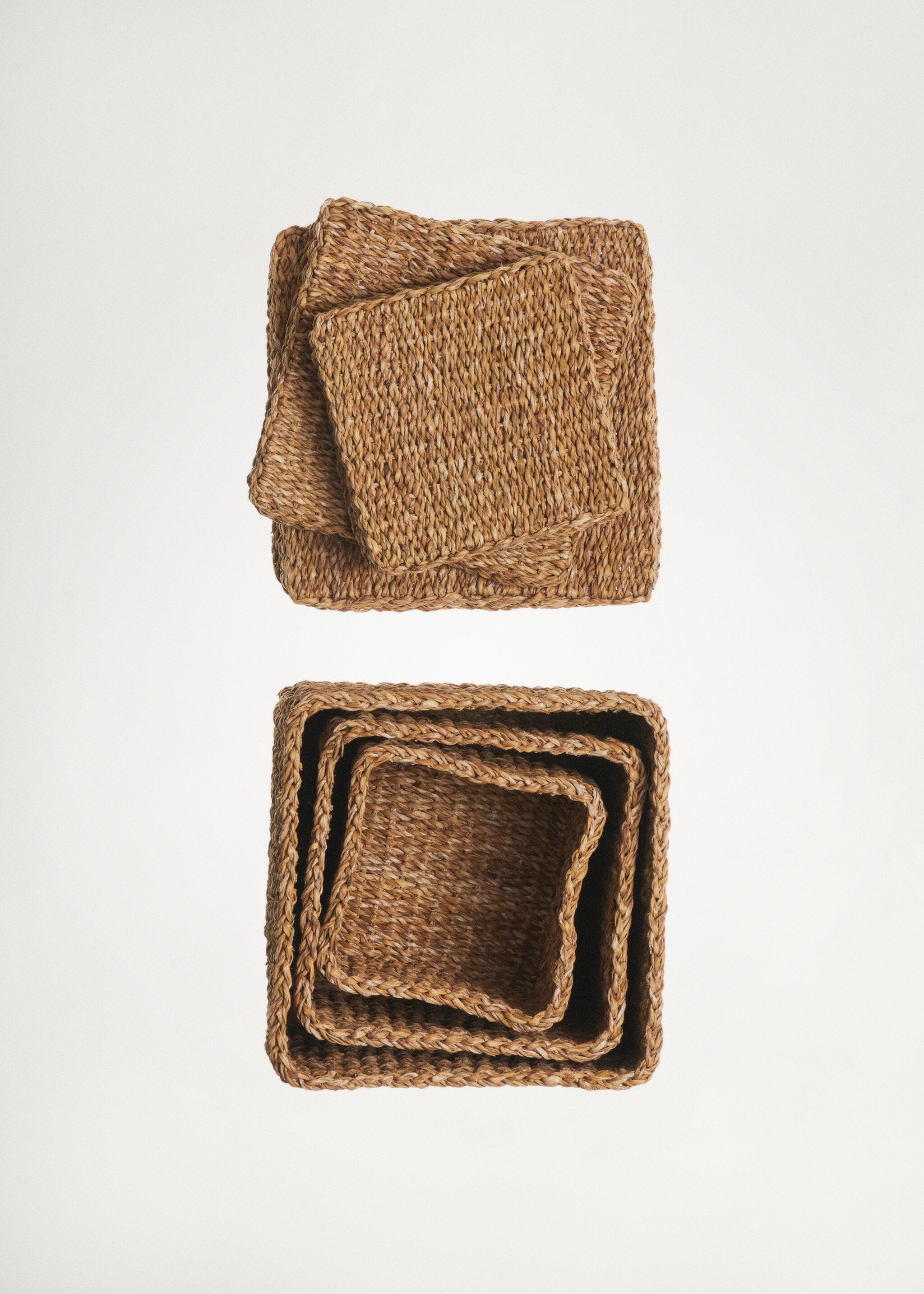 Medium square seagrass basket with lid - Details of the article 9, Brown. Ref: 87002918-00.