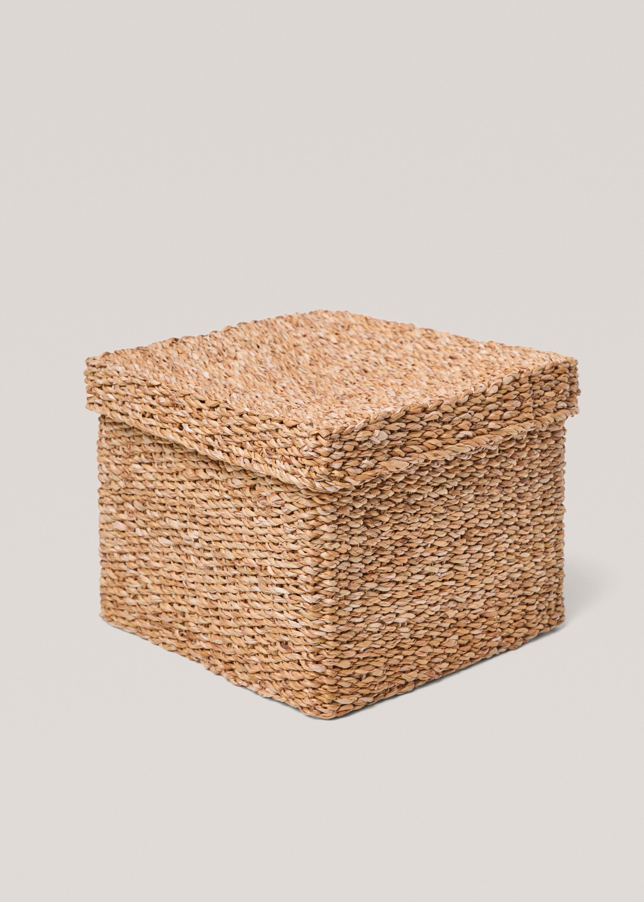 Large square seagrass basket with lid - Details of the article 1, Brown. Ref: 87002919-00.