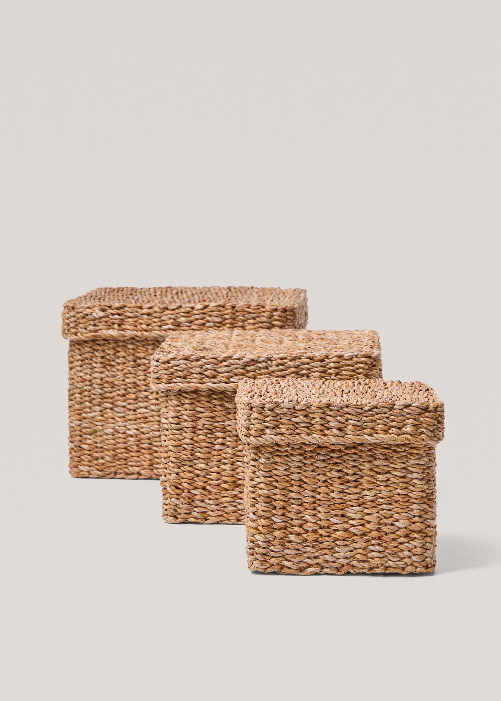 Large square seagrass basket with lid - Details of the article 4, Brown. Ref: 87002919-00.