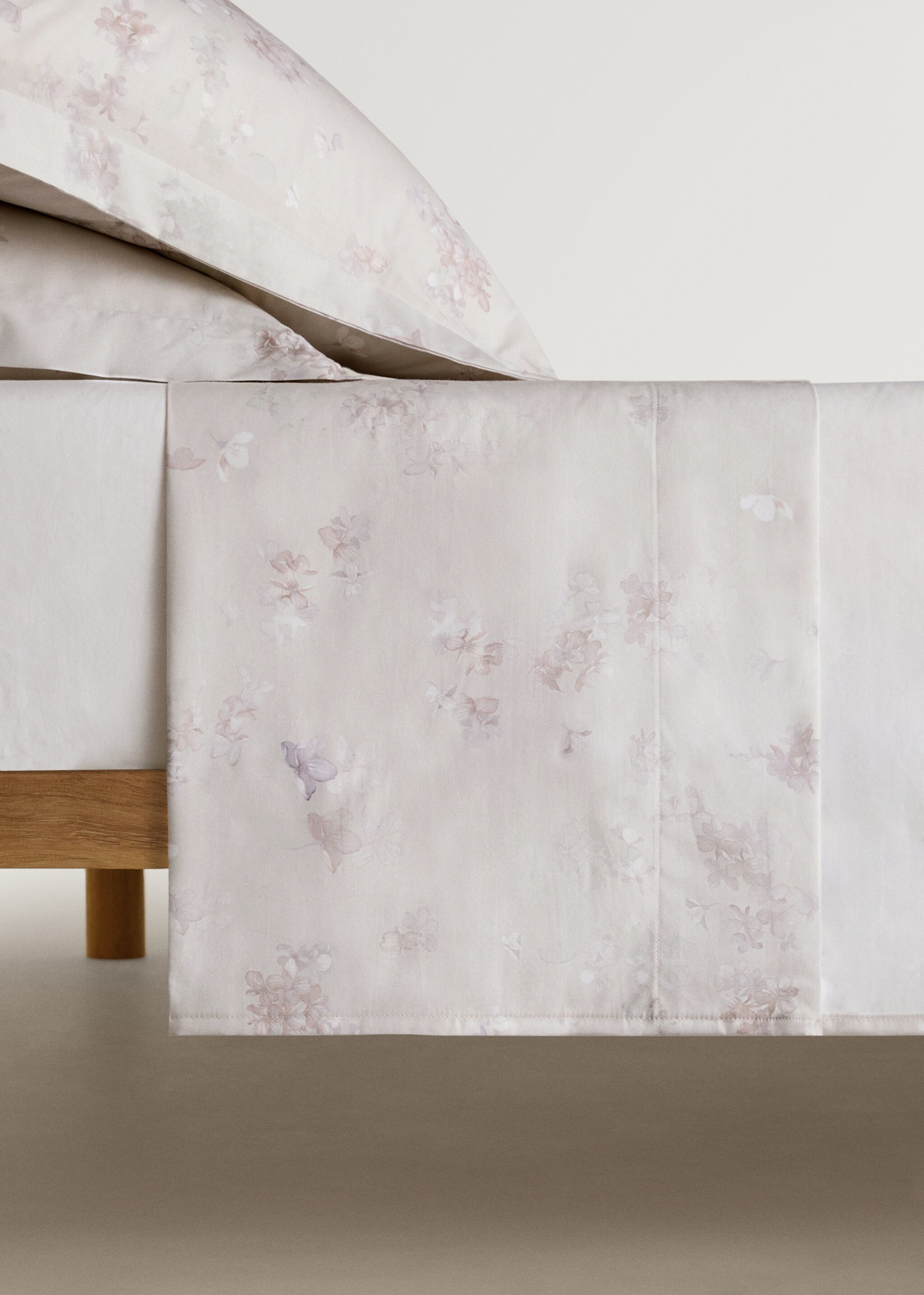 Percale cotton top sheet with romantic flower print for 150/160 cm bed - Article without model, Forest Green. Ref: 87002938-00.