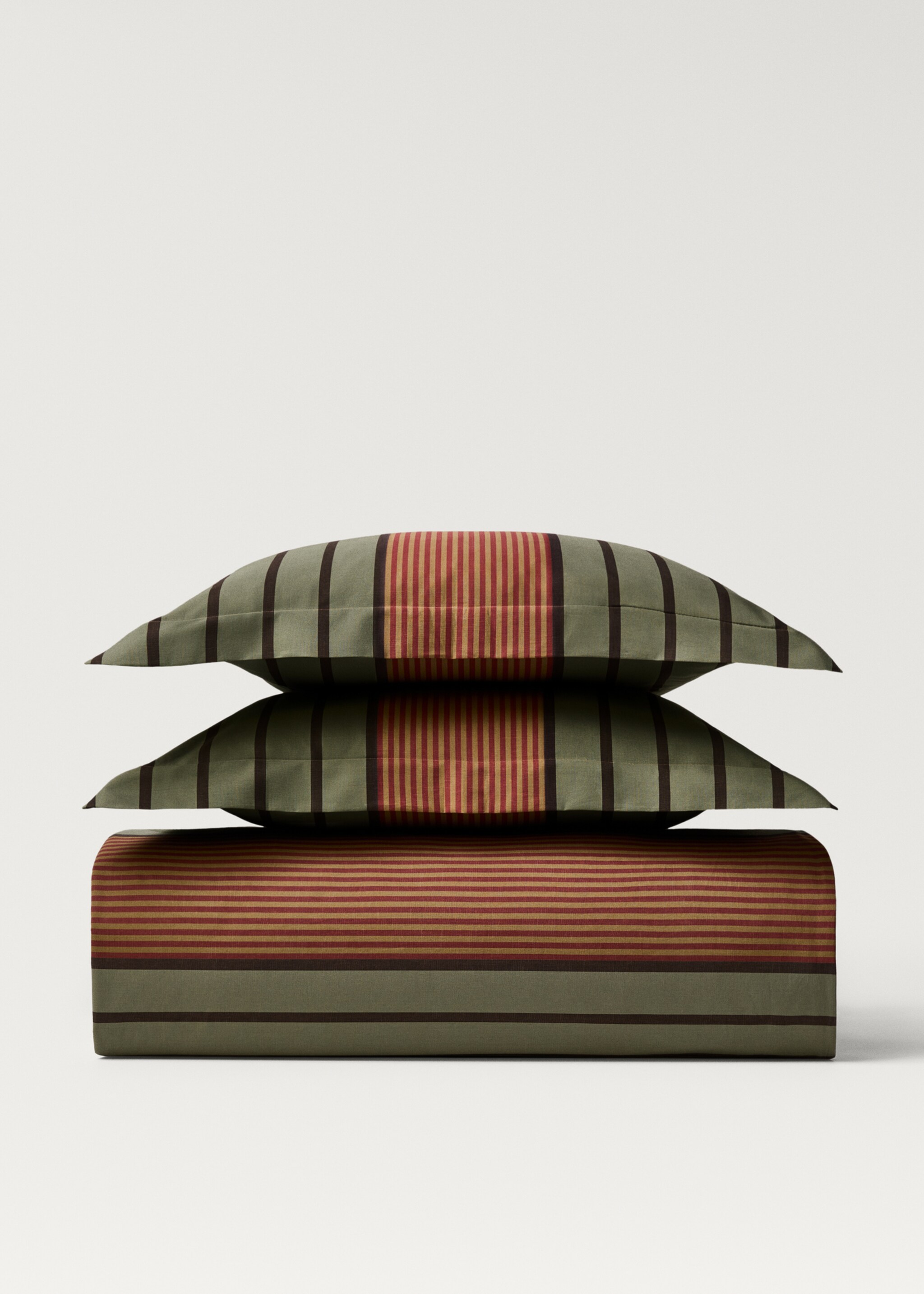 Percale cotton multi-striped duvet cover King bed - Article without model, Khaki. Ref: 87002940-00.