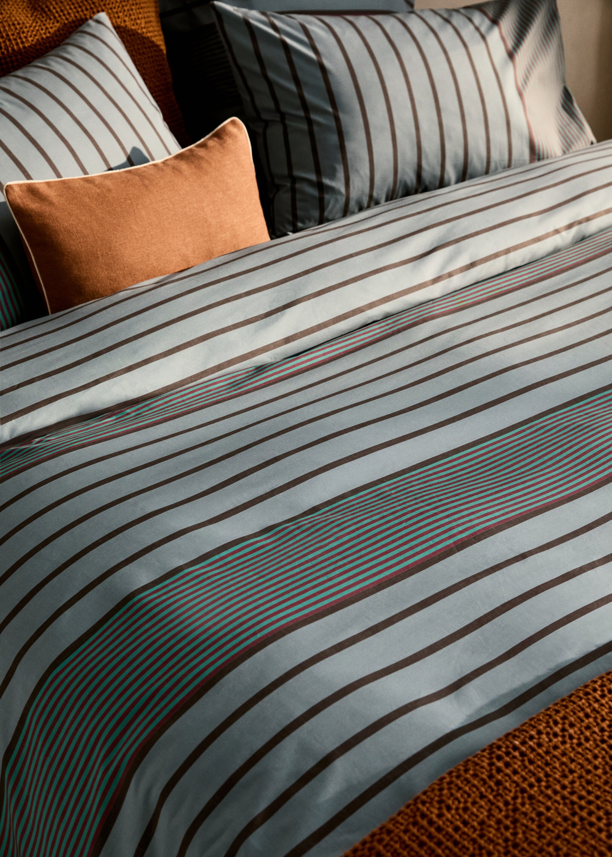 Percale cotton multi-striped duvet cover King bed - Details of the article 7, Aqua Green. Ref: 87002940-00.