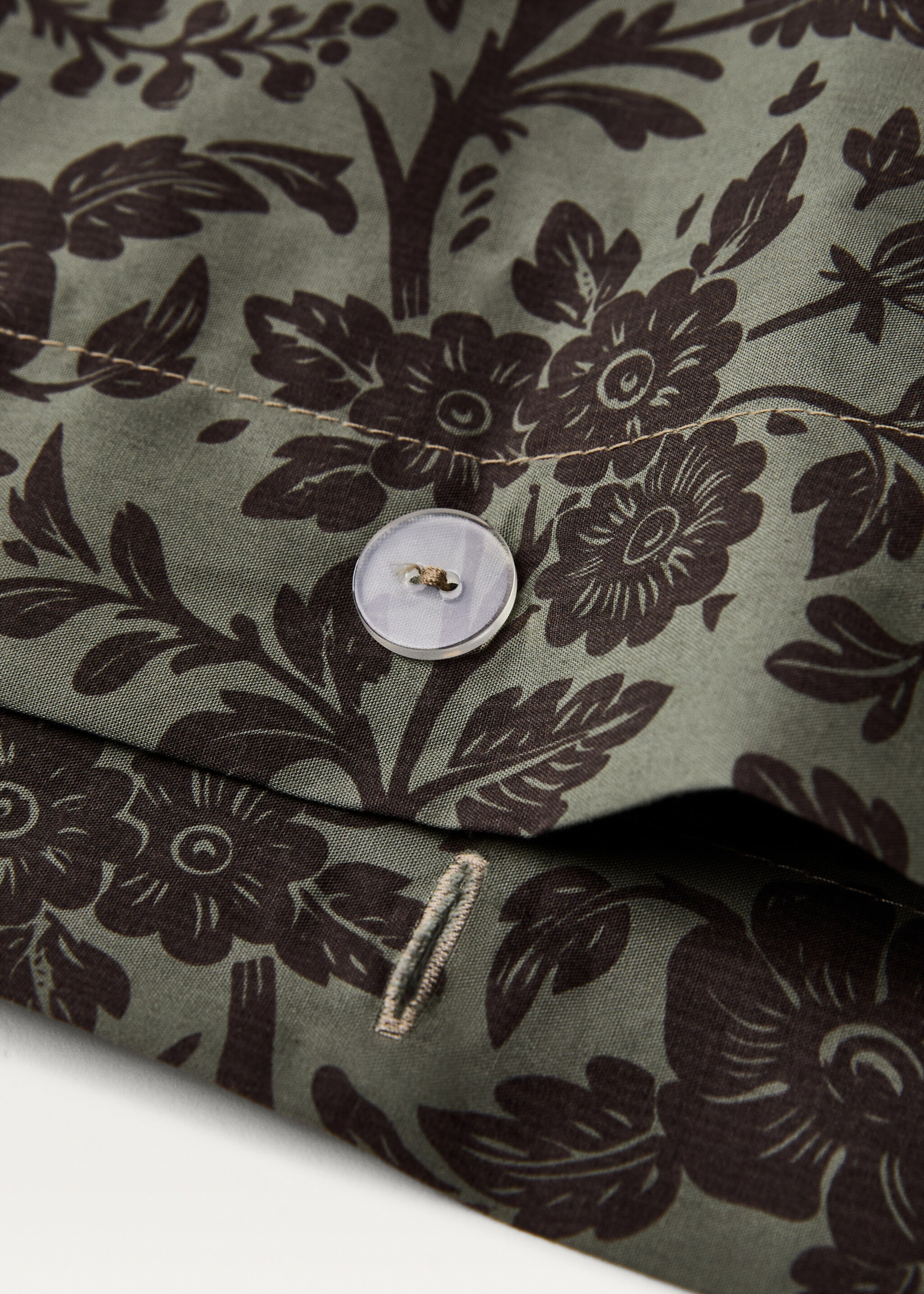 Percale cotton printed two-tone floral duvet cover Single bed - Details of the article 2, Khaki. Ref: 87002954-00.
