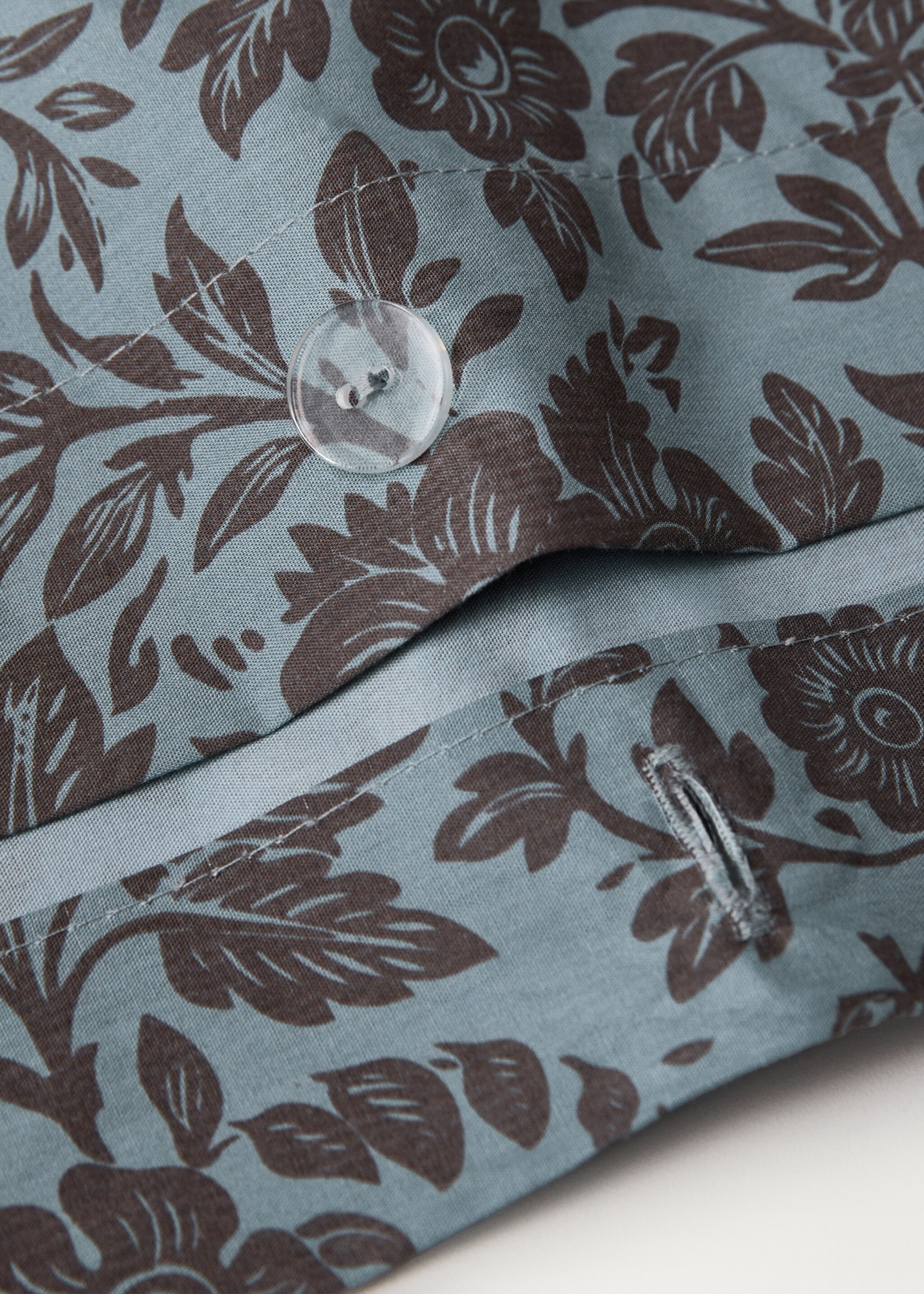 Percale cotton printed two-tone floral duvet cover Single bed - Details of the article 1, Aqua Green. Ref: 87002954-00.