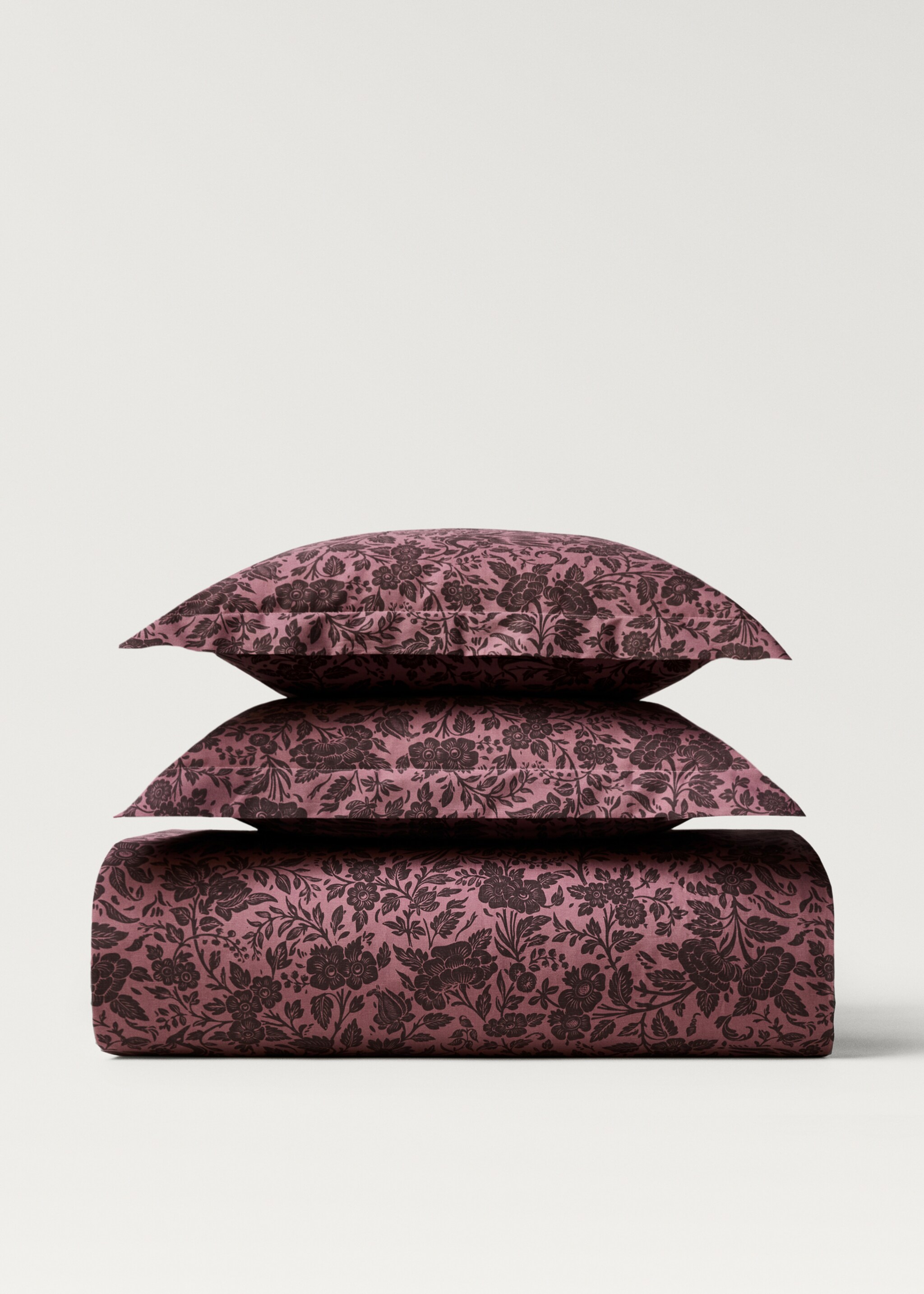 Påslakan i bomullspercale med tvåfärgat blommönster för 135/140 cm säng - Artikel utan modell, Rosa. Ref: 87002955-00.