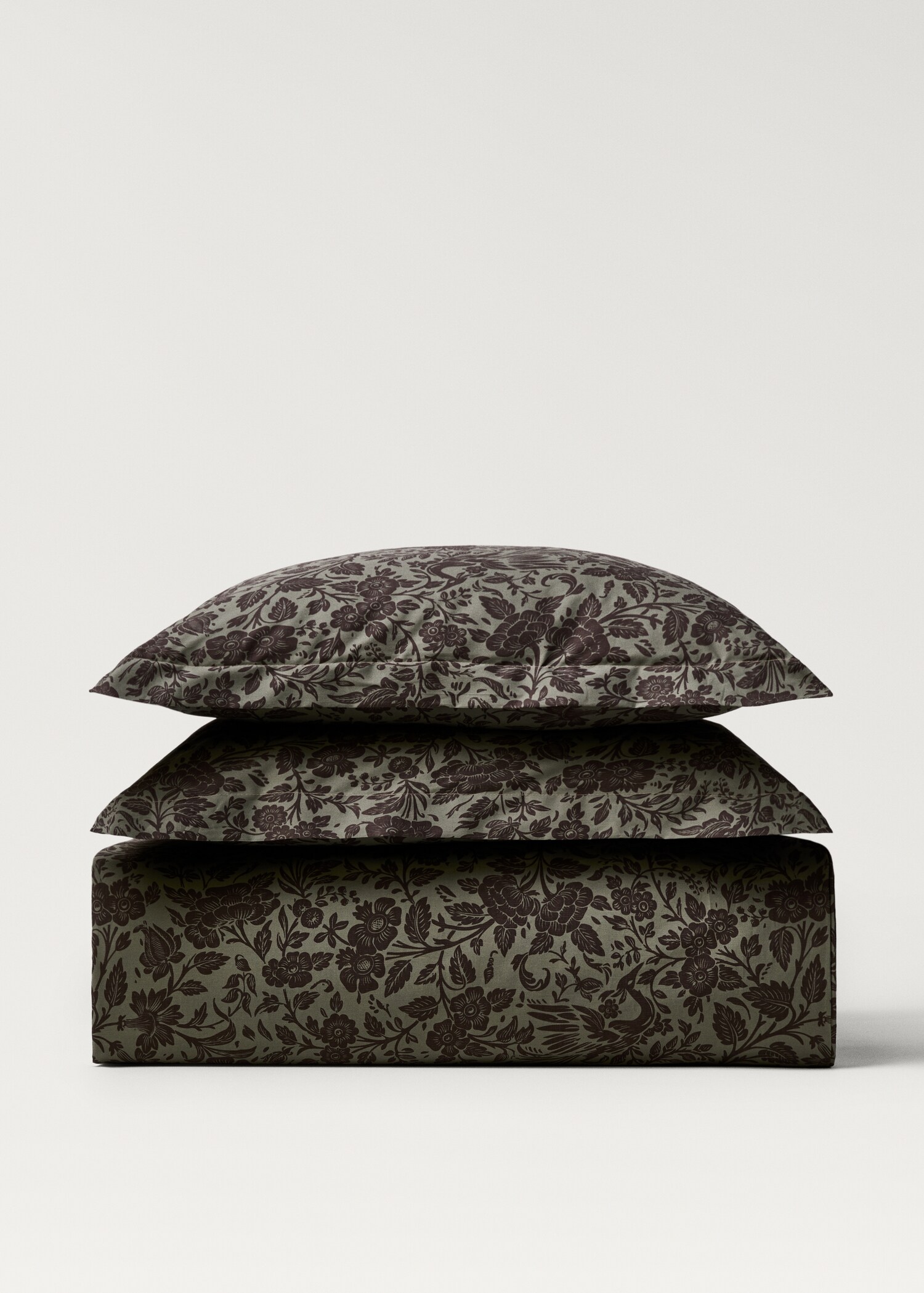 Percale cotton two-tone floral-print duvet cover King bed - Article without model