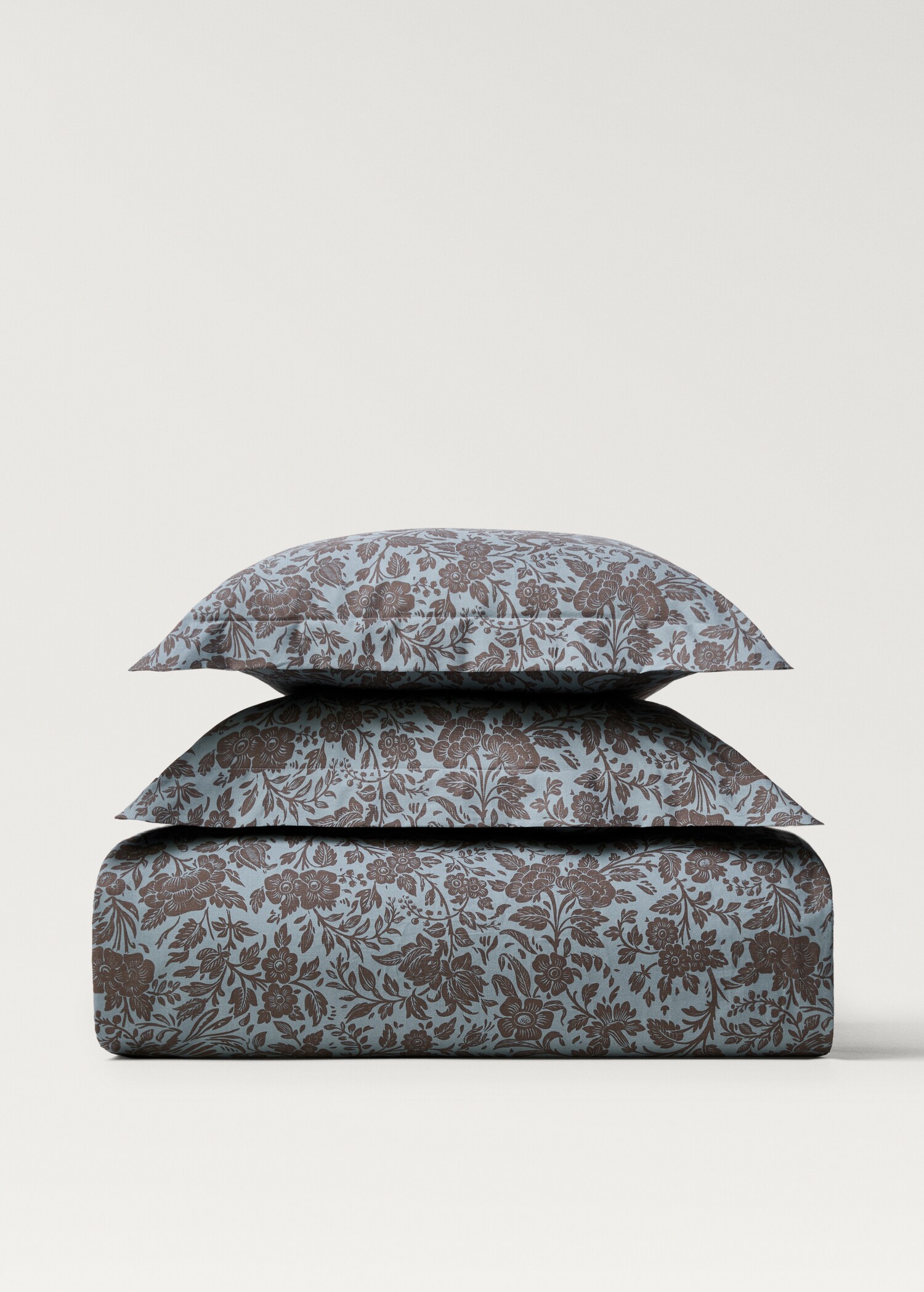 Percale cotton two-tone floral-print duvet cover King bed - Article without model