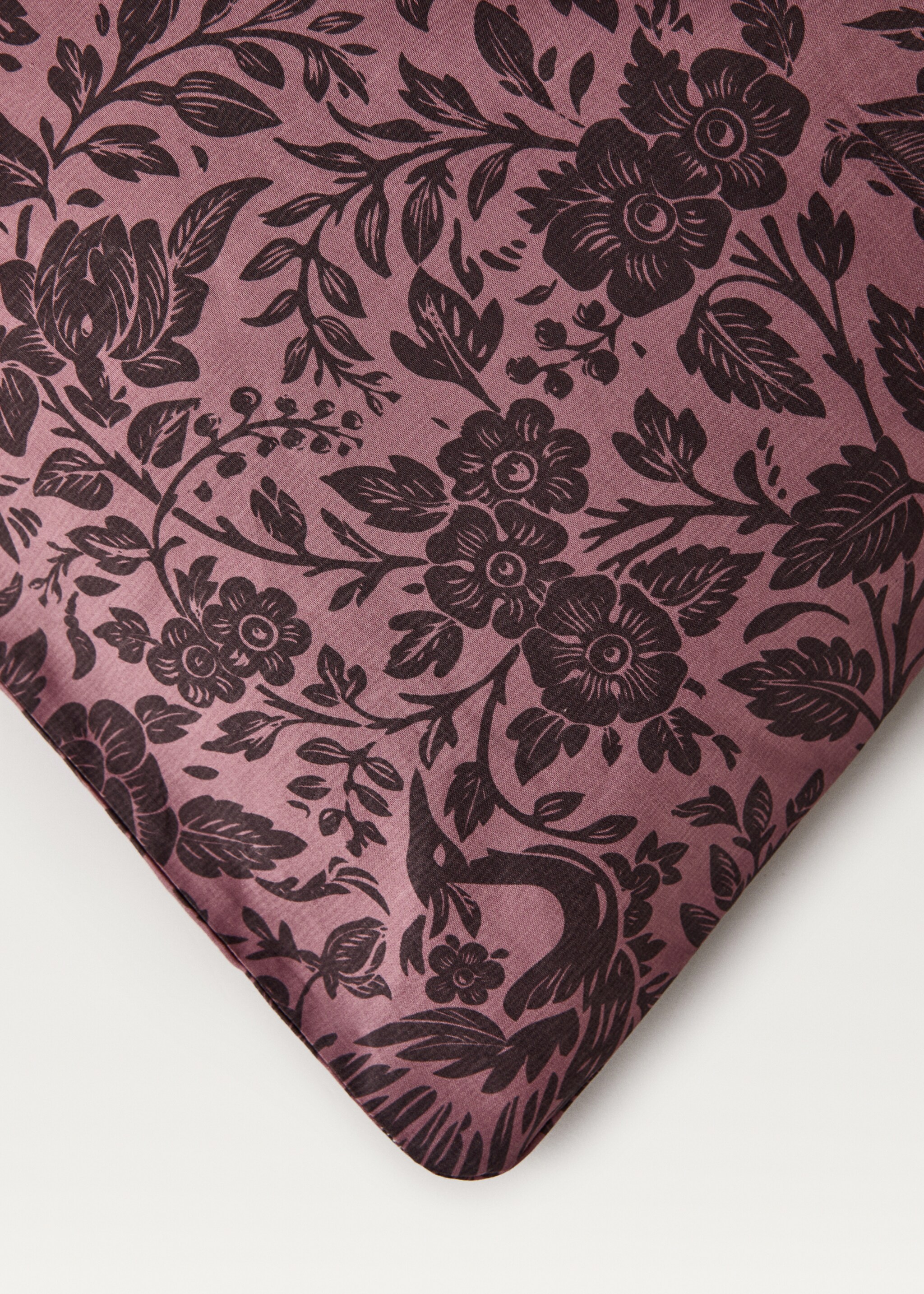 Percale cotton two-tone floral-print duvet cover King bed - Details of the article 3, Pink. Ref: 87002956-00.