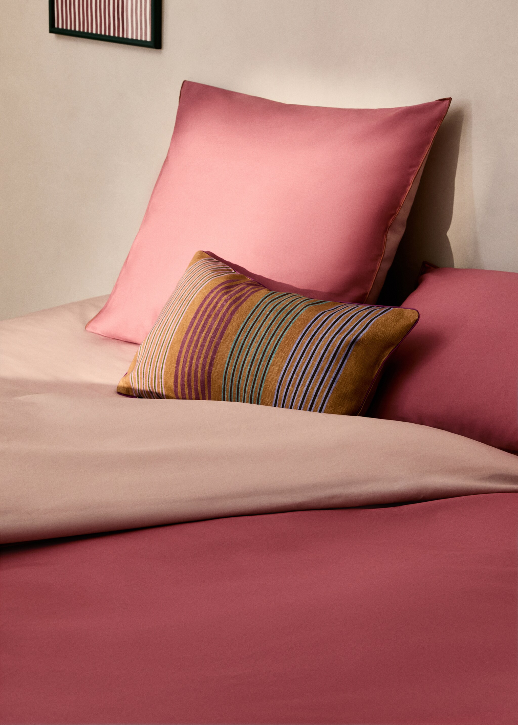 Reversible percale cotton duvet cover Single bed - Details of the article 7, Pink. Ref: 87002962-00.