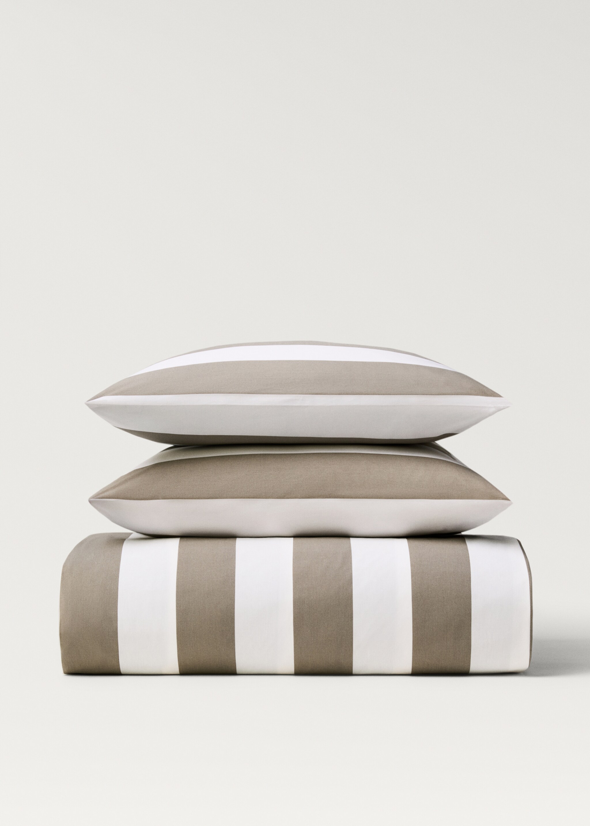 500 threads cotton percale striped duvet cover Single bed - Article without model, Medium Brown. Ref: 87002991-00.