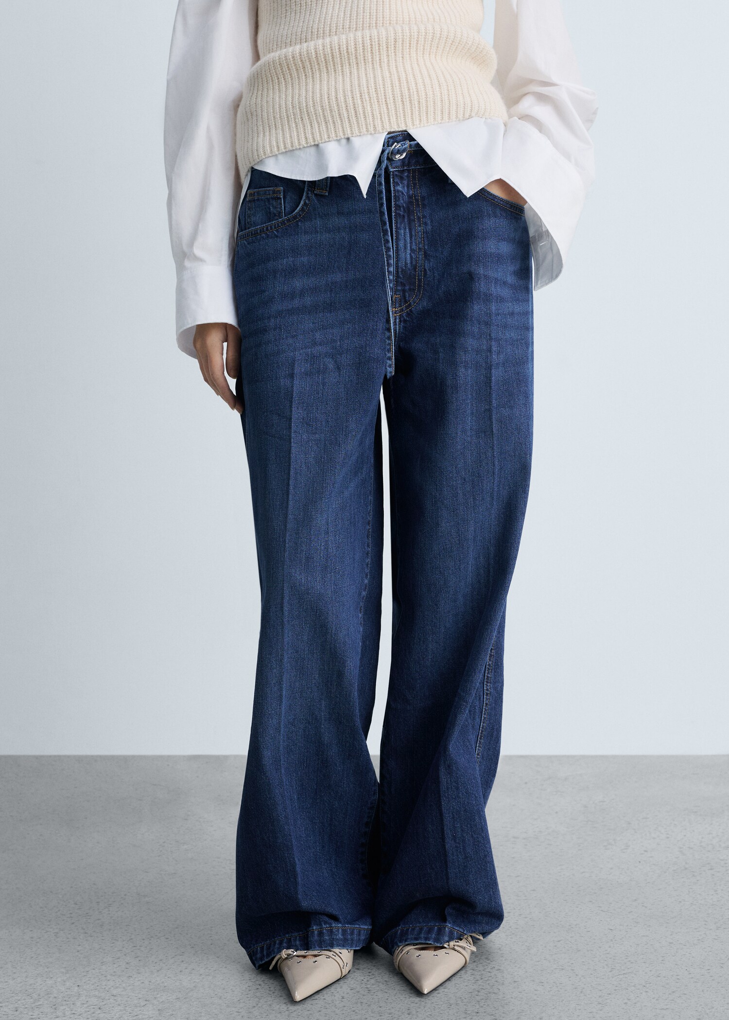 Wide-leg jeans with belt - Medium plane