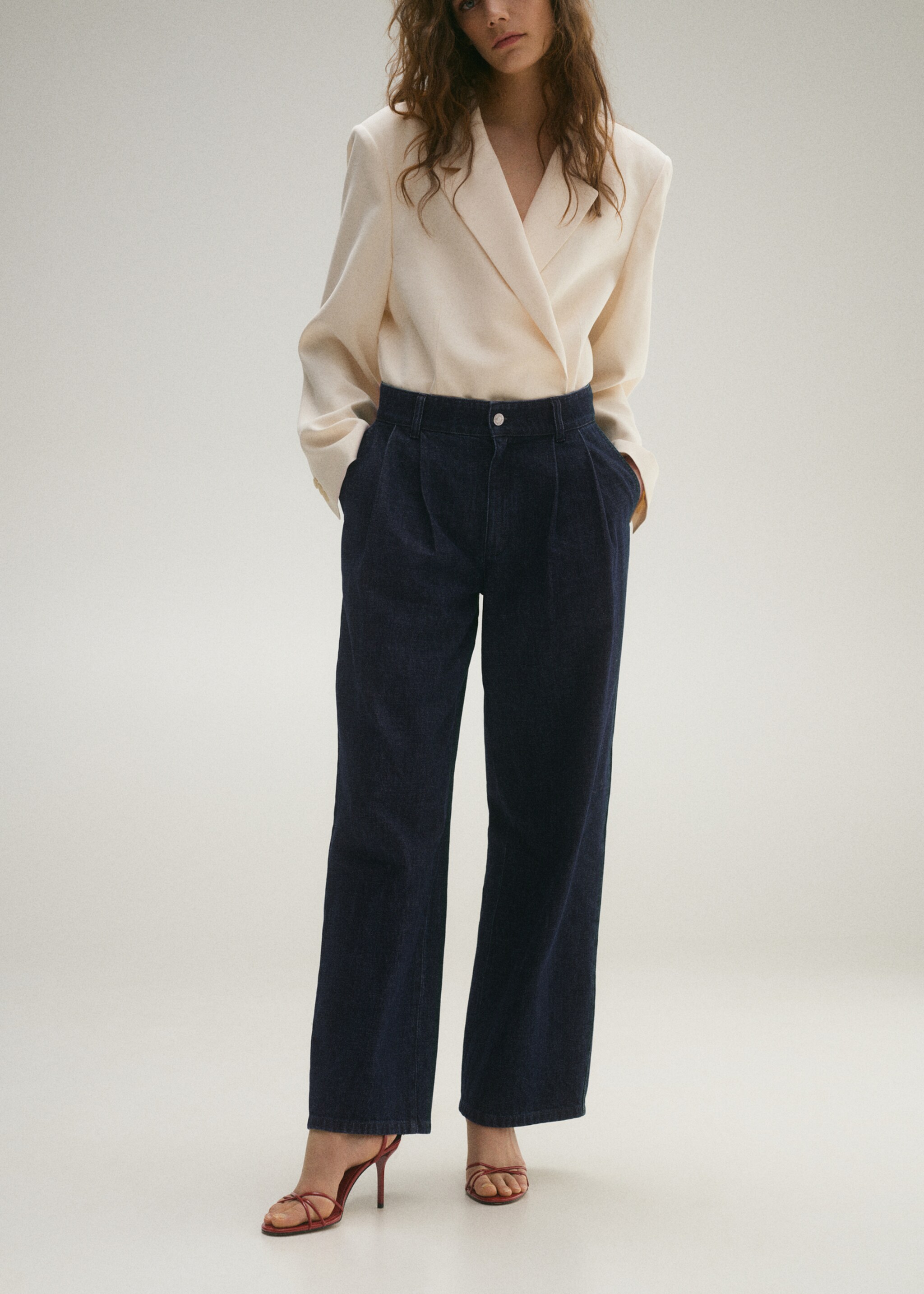 Rinse-wash wide leg jeans with pleats - Medium plane, Open Blue. Ref: 87003284-00.