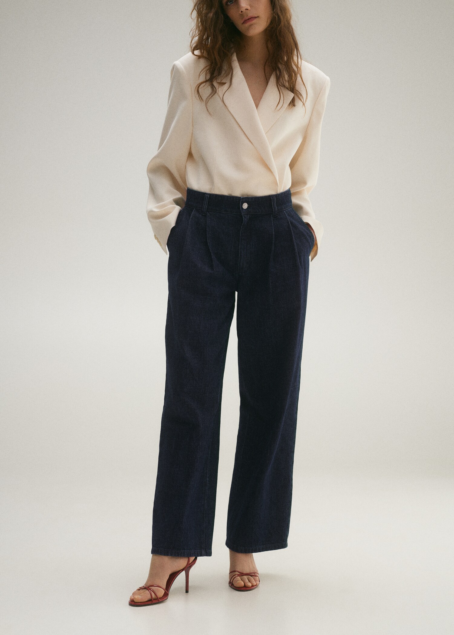 Rinse-wash wide leg jeans with pleats - Medium plane
