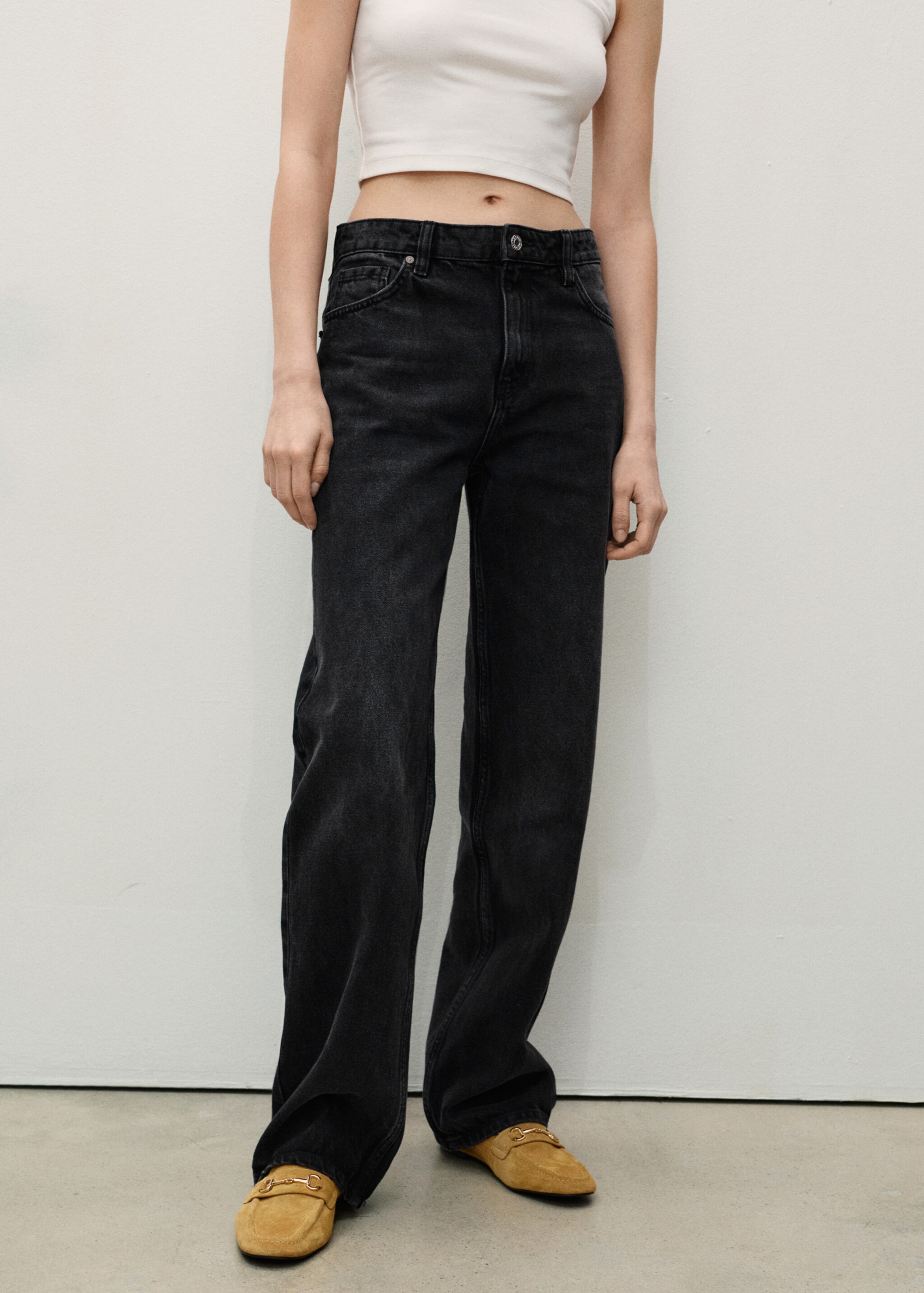 Miami medium-rise straight-fit jeans - Medium plane, Black denim. Ref: 87003285-00.