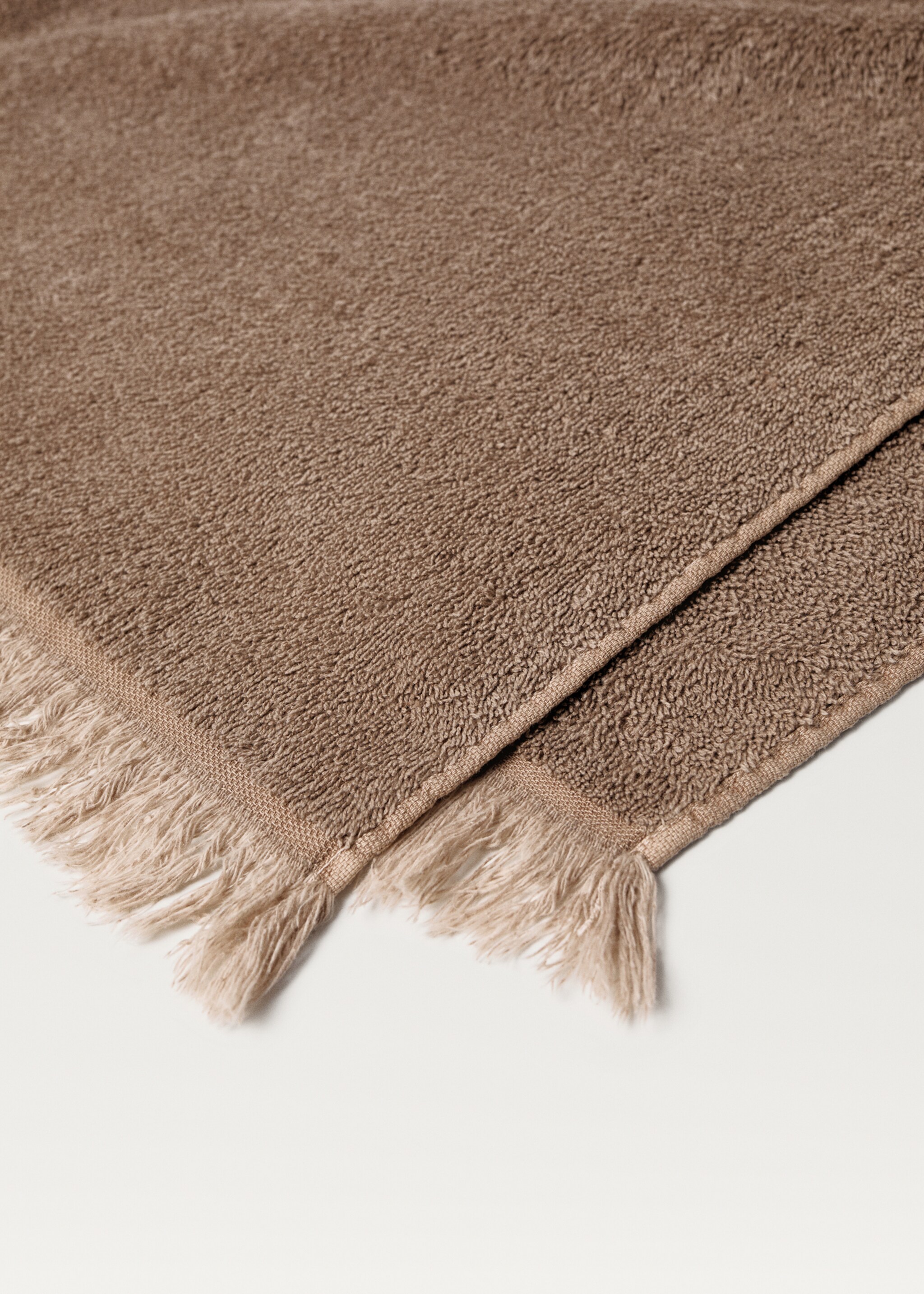 Organic cotton children's shower towel with fringes - Details of the article 2, Medium Brown. Ref: 87003362-00.