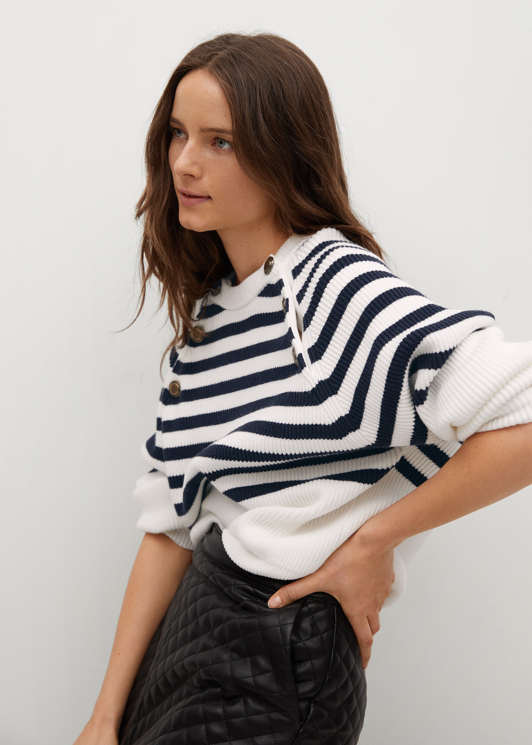 Buttoned striped sweater - Details of the article 1