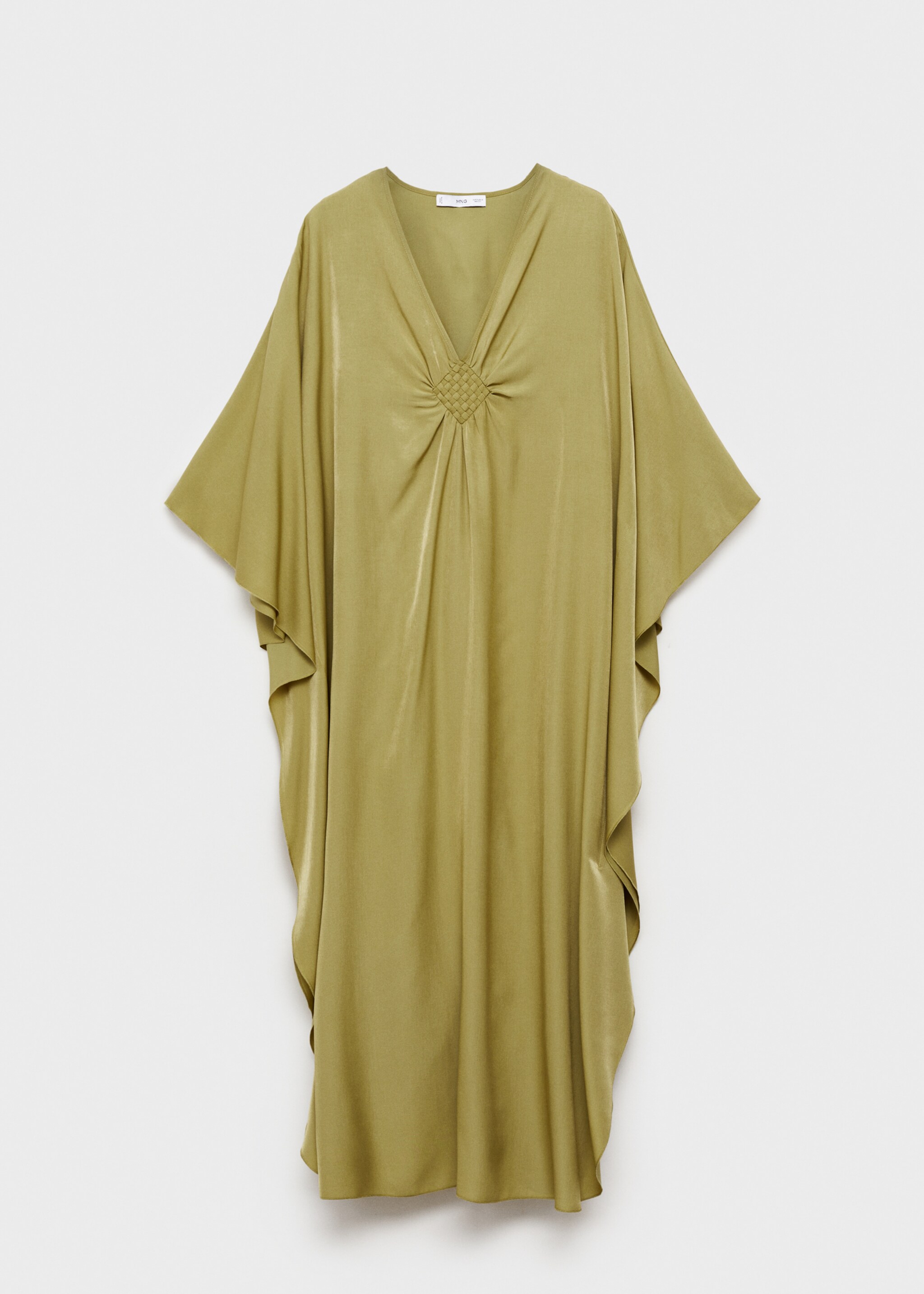 Flared-sleeve satin dress - Article without model, Olive Green. Ref: 87004070-00.