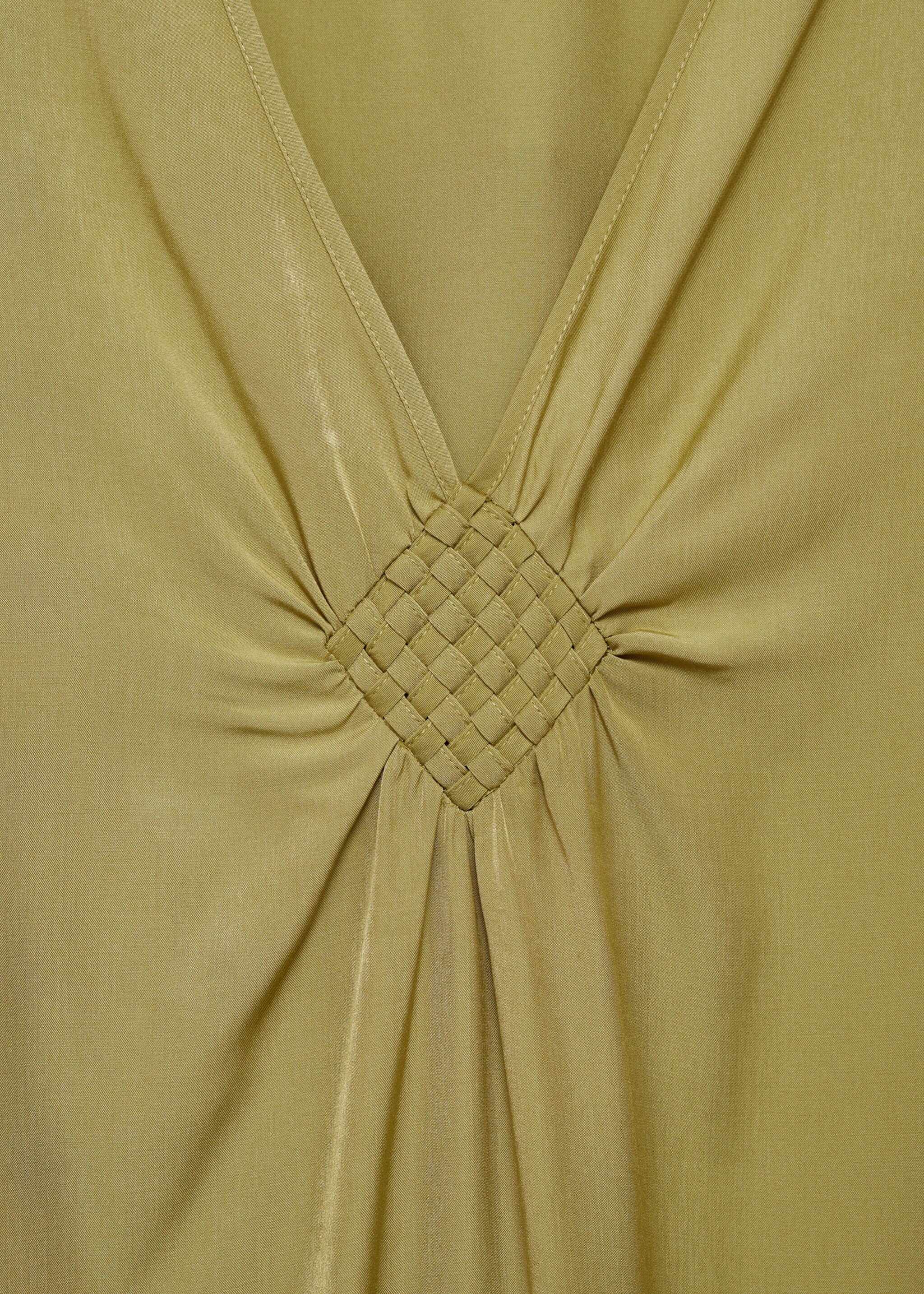 Flared-sleeve satin dress - Details of the article 8, Olive Green. Ref: 87004070-00.