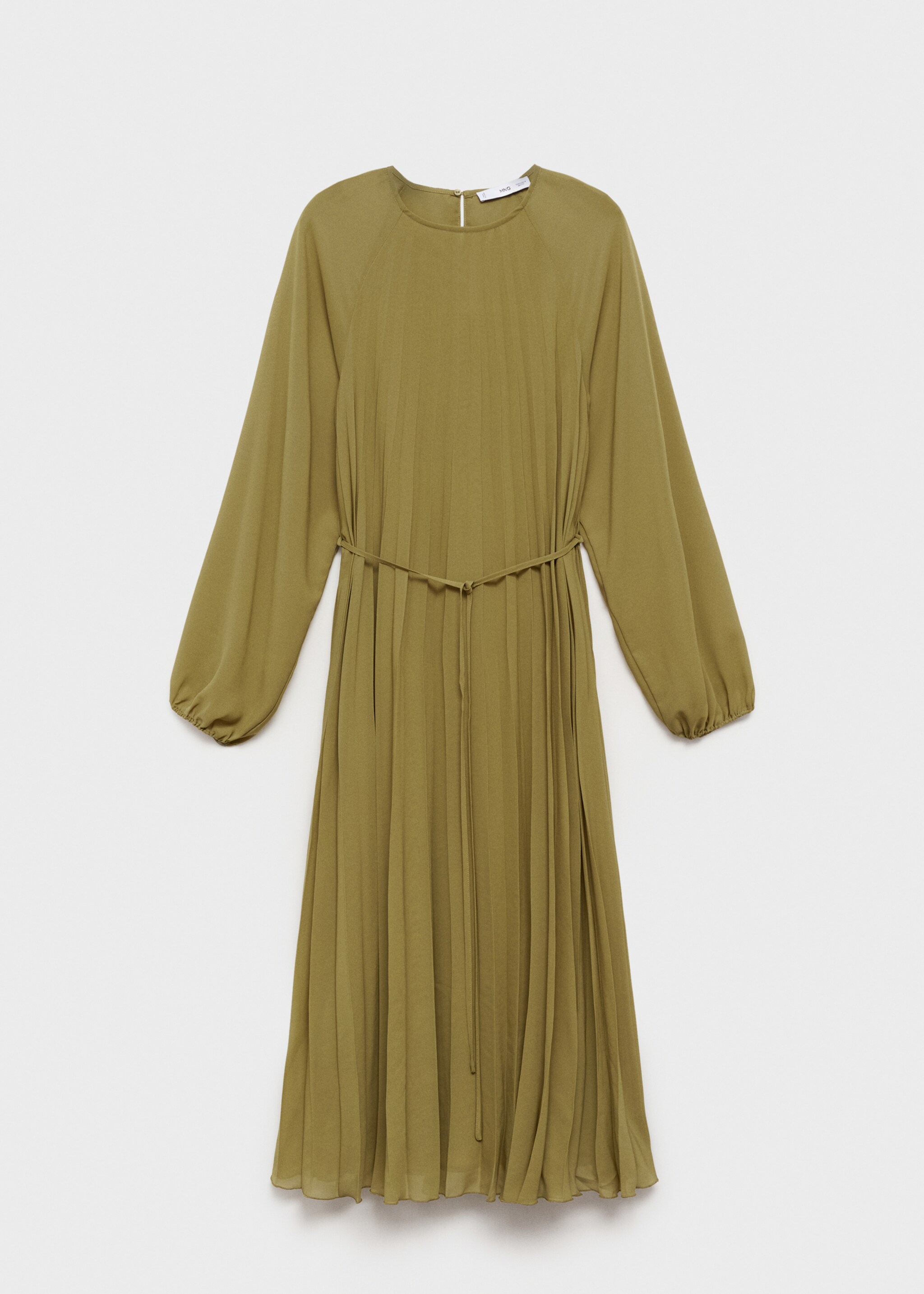 Plissée-Kleid mit Schleifengürtel - Artikel ohne Model, Olivengrün. Ref: 87004071-00.