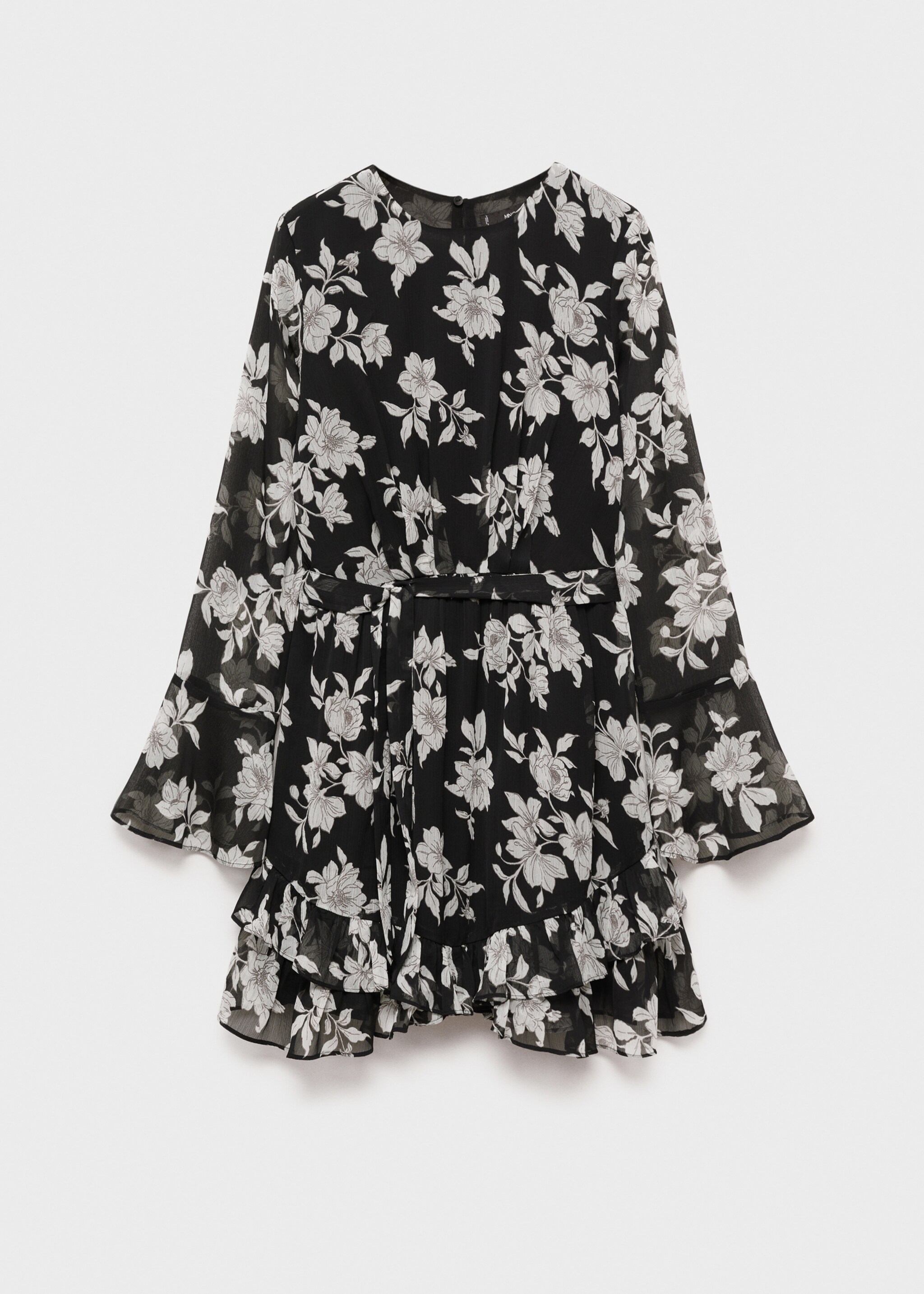 Jurk met bloemetjesprint en ruches - Artikel zonder model, Zwart. Ref: 87004079-00.