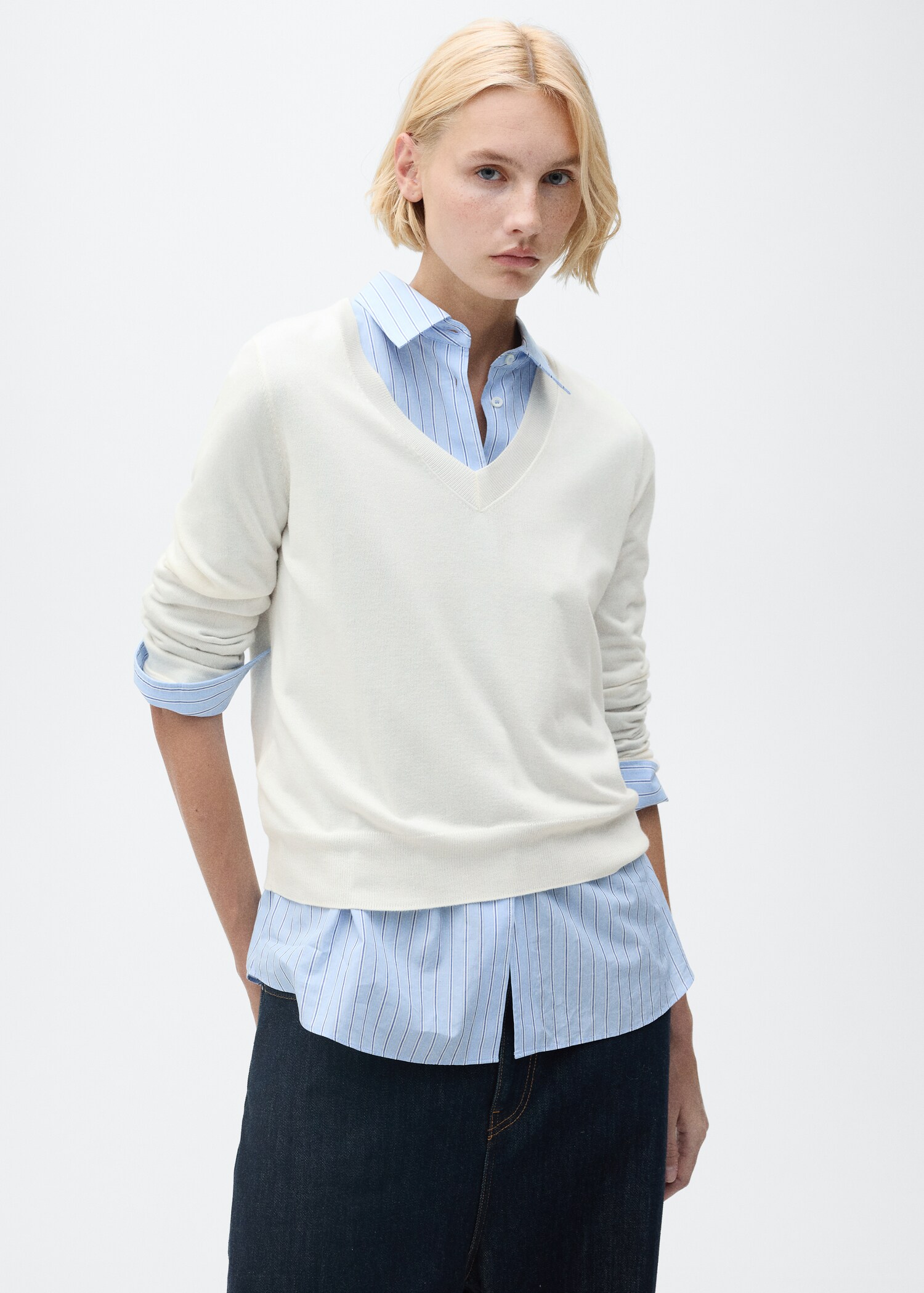 Pull-over maille col en V - Plan moyen